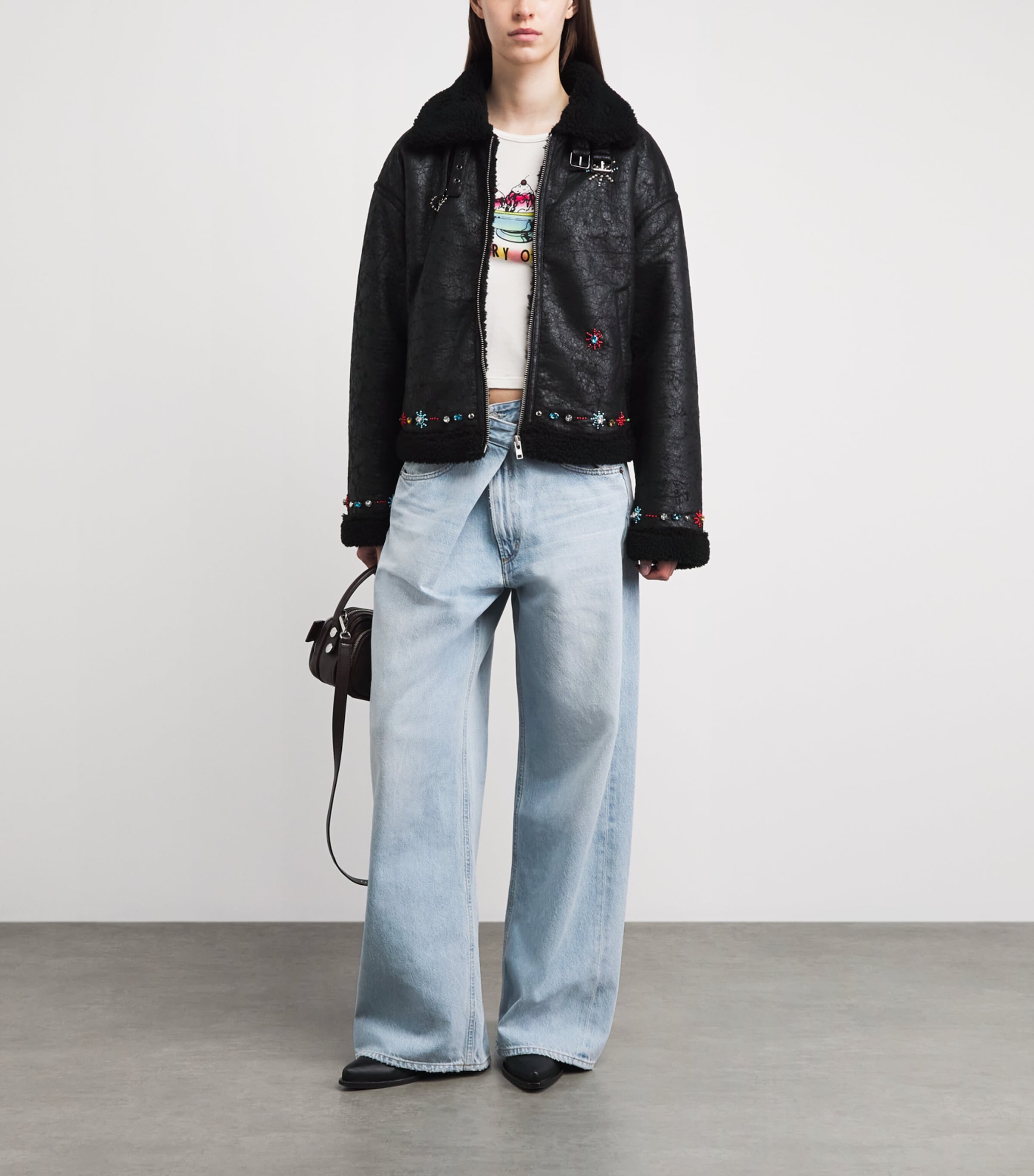 MOTHER Womens Beaded The Strappy Brrly Jacket Mercury In Rtrograde Image 2