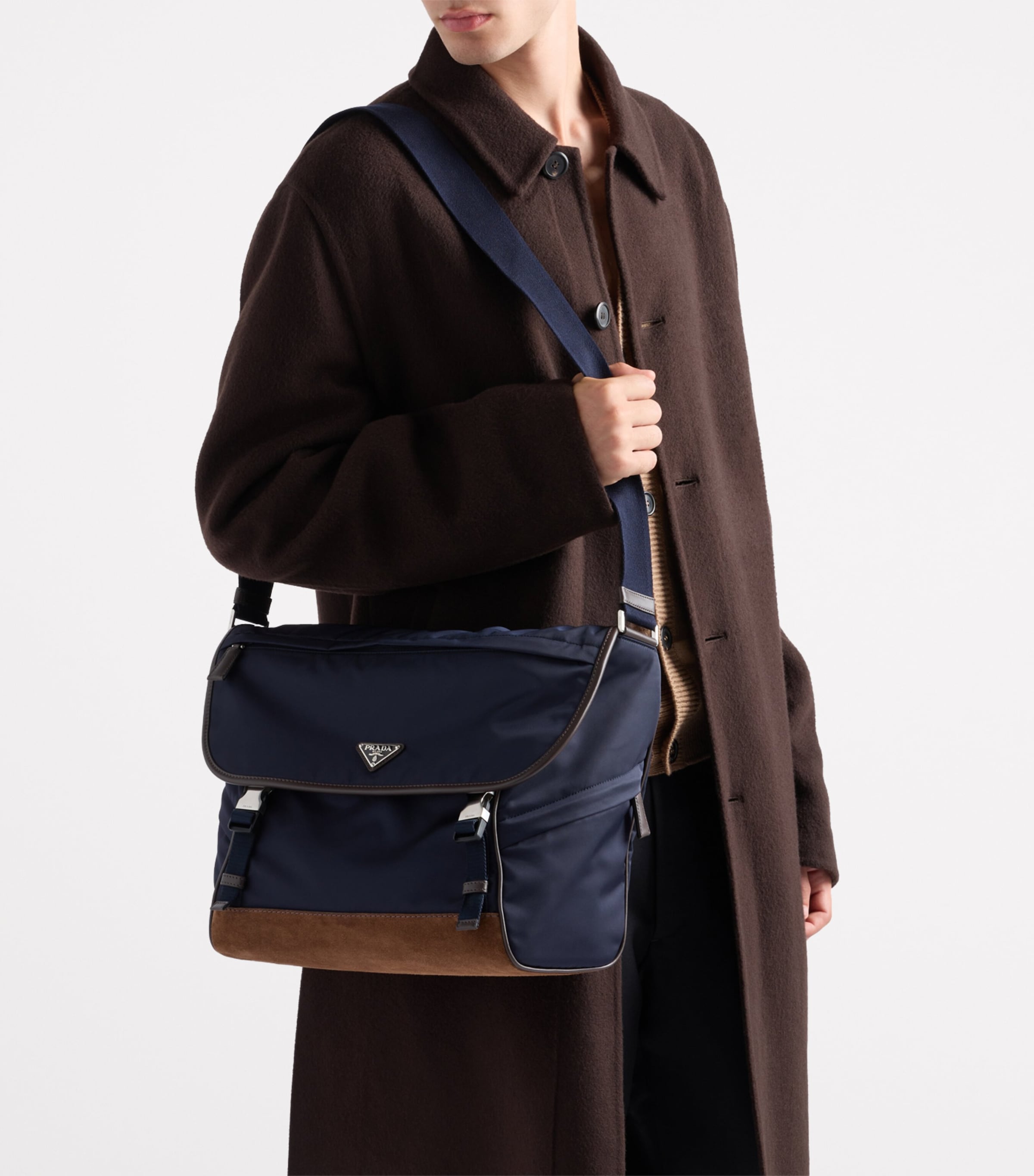 Small Re-Nylon and Leather Messenger Bag F0C1B Image 2