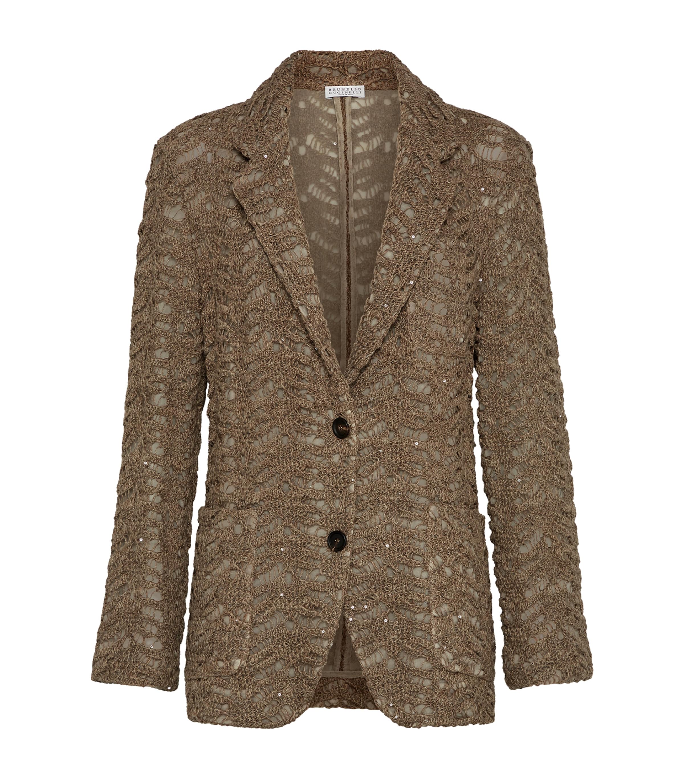 Brunello Cucinelli Linen-blend Foliage Blazer In Brown