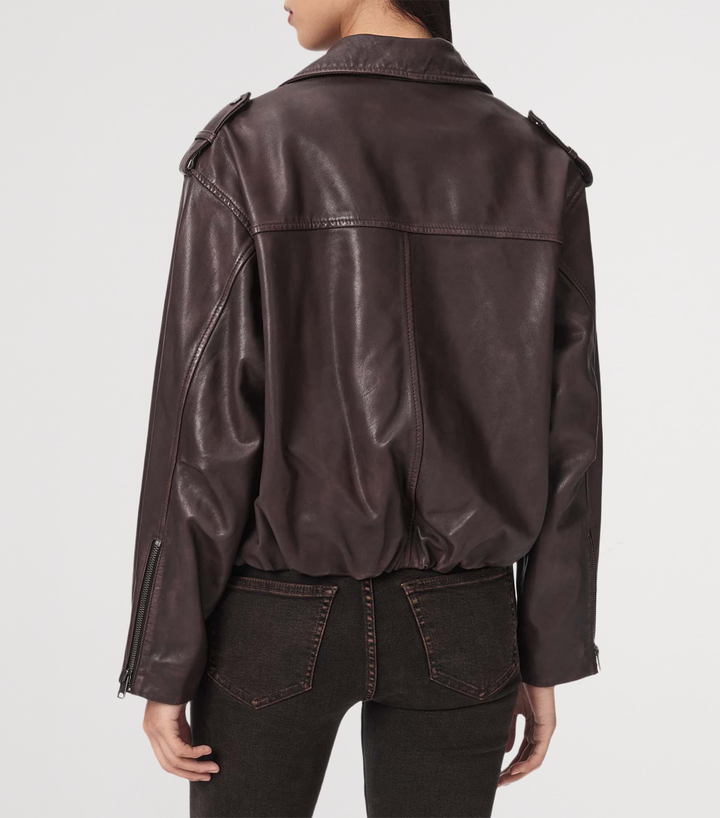 AllSaints Womens Leather Samina Biker Jacket Oxblood Red Image 4