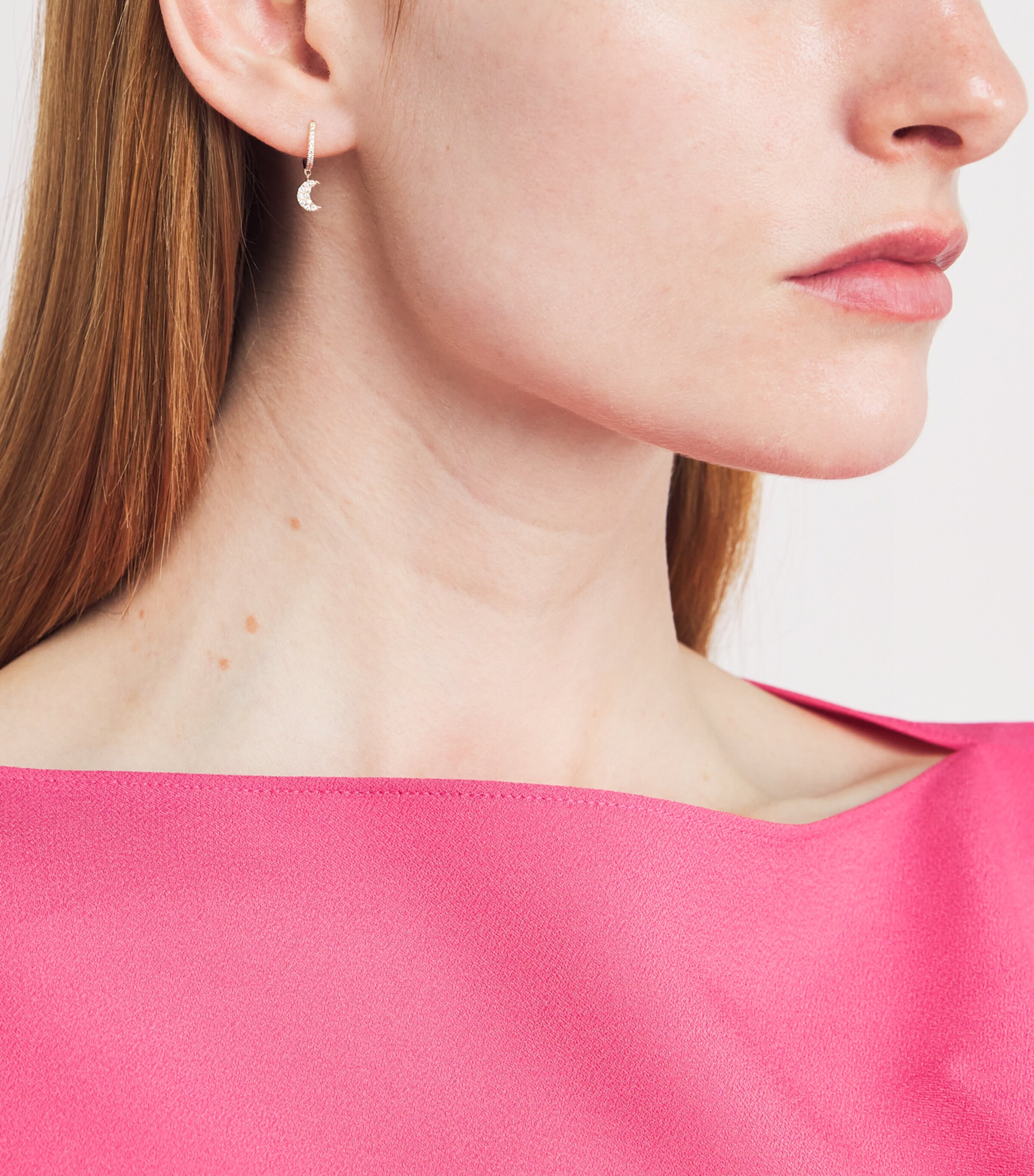 Yellow Gold and Diamond Moon Single Hoop Earring  YELLOW GOLD Image 2