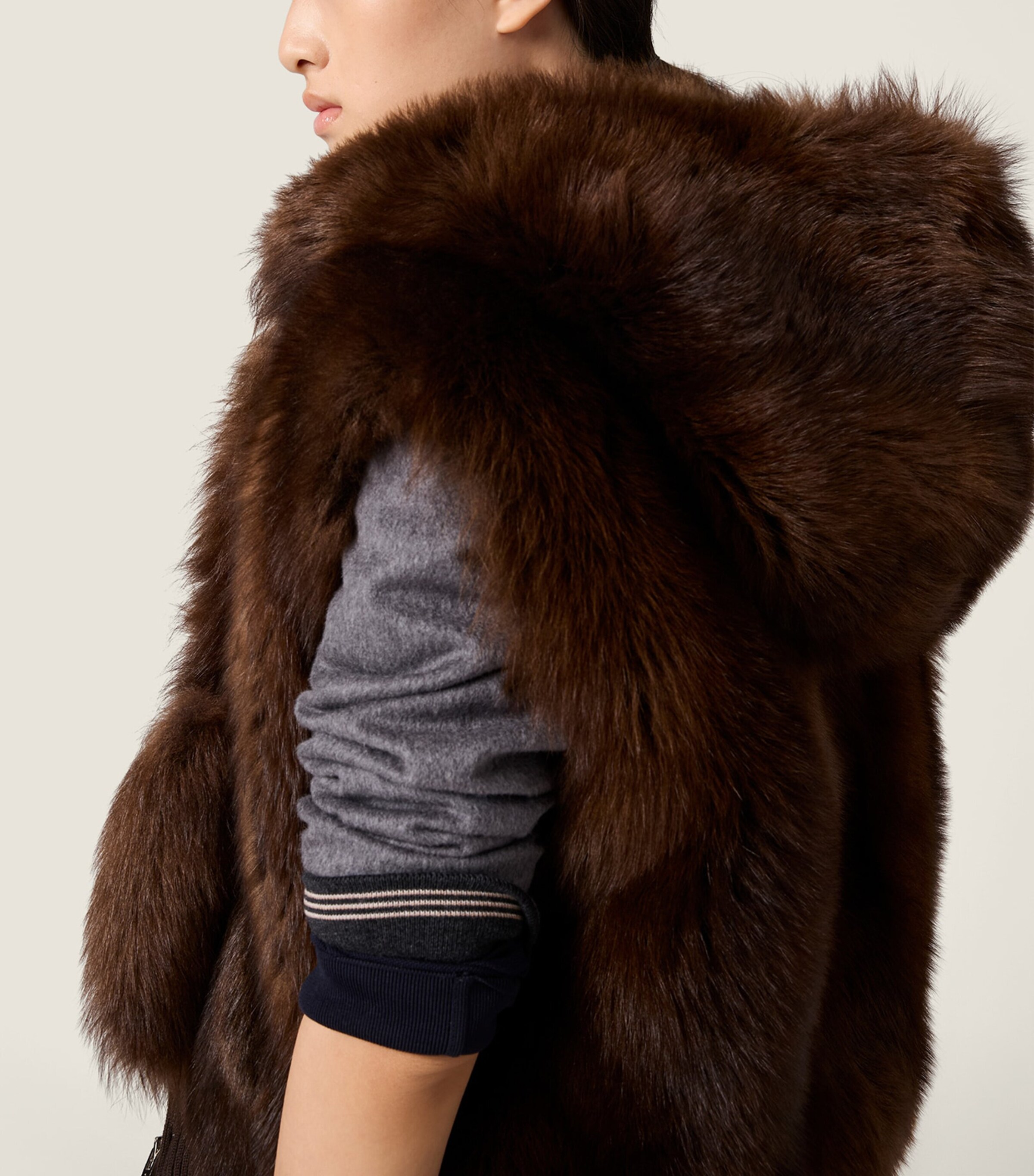 Miu Miu Womens Shearling Hooded Gilet Brown Image 5