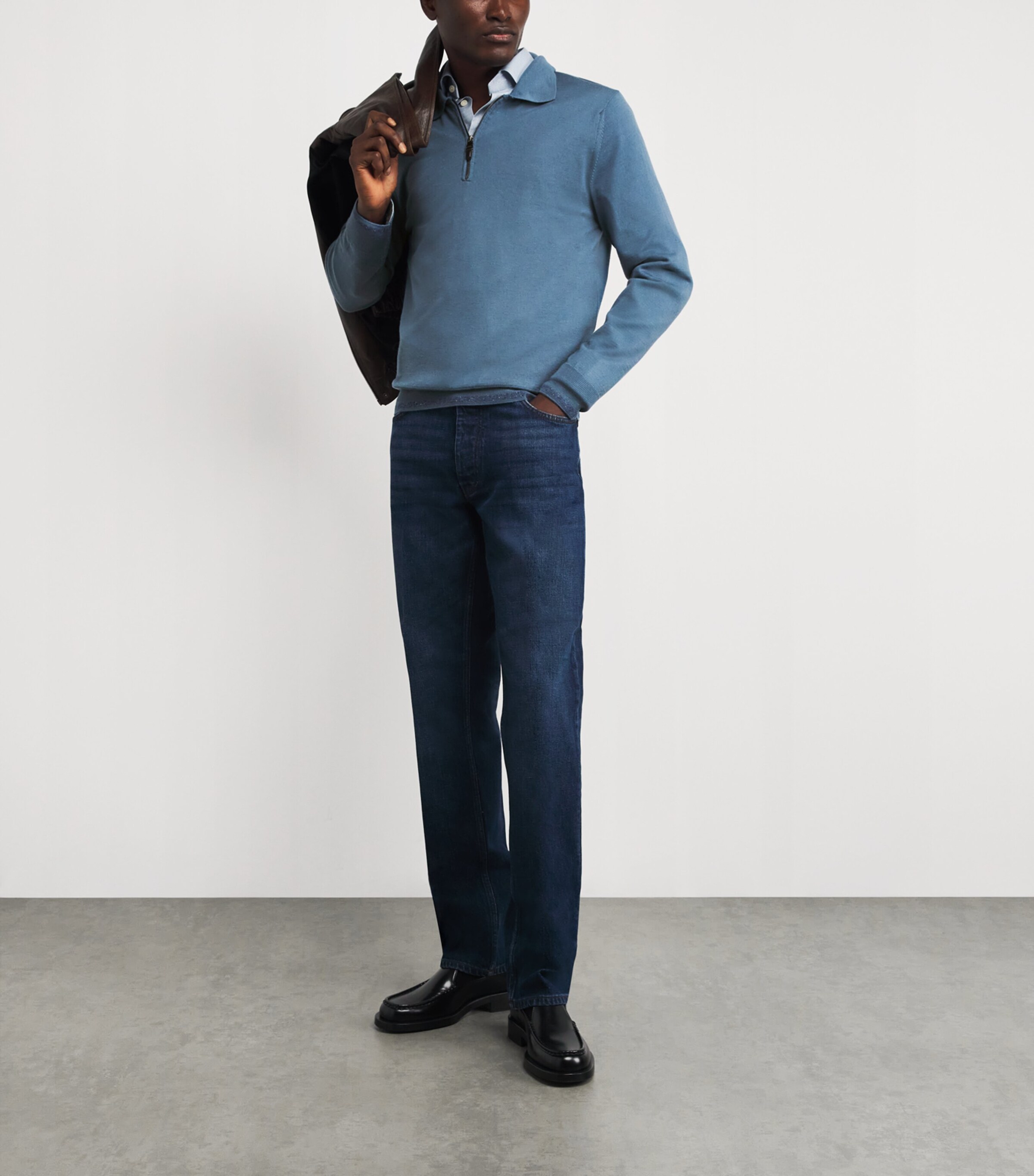 Canali Mens Wool-Blend Zip-Up Polo Shirt Image 2