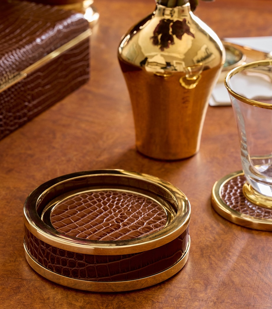 Set of 4 Leather Classic Coasters CHESTNUT Image 3