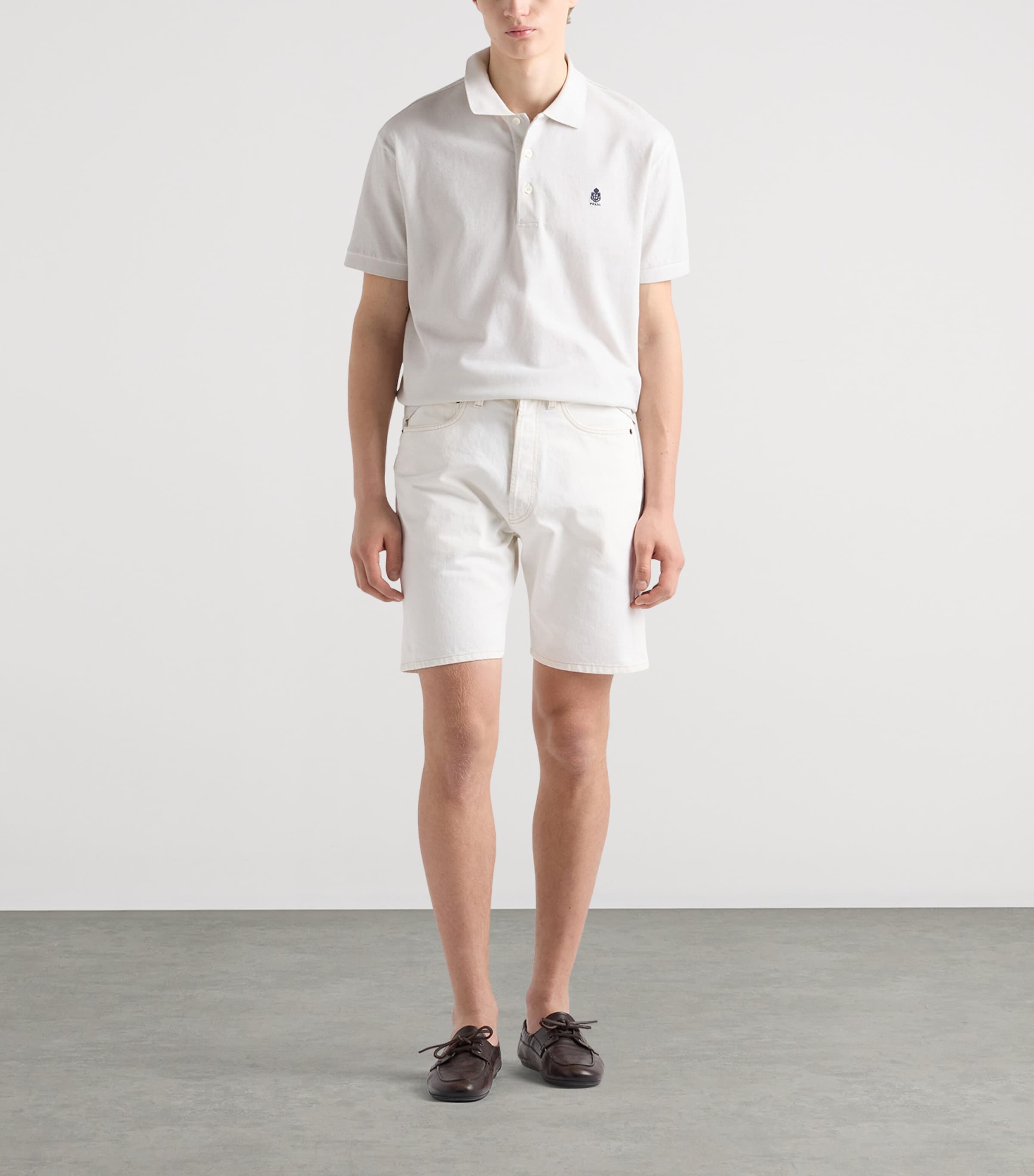 Prada Mens Garment-Dyed Cotton Slim Polo Shirt Neutral Image 2