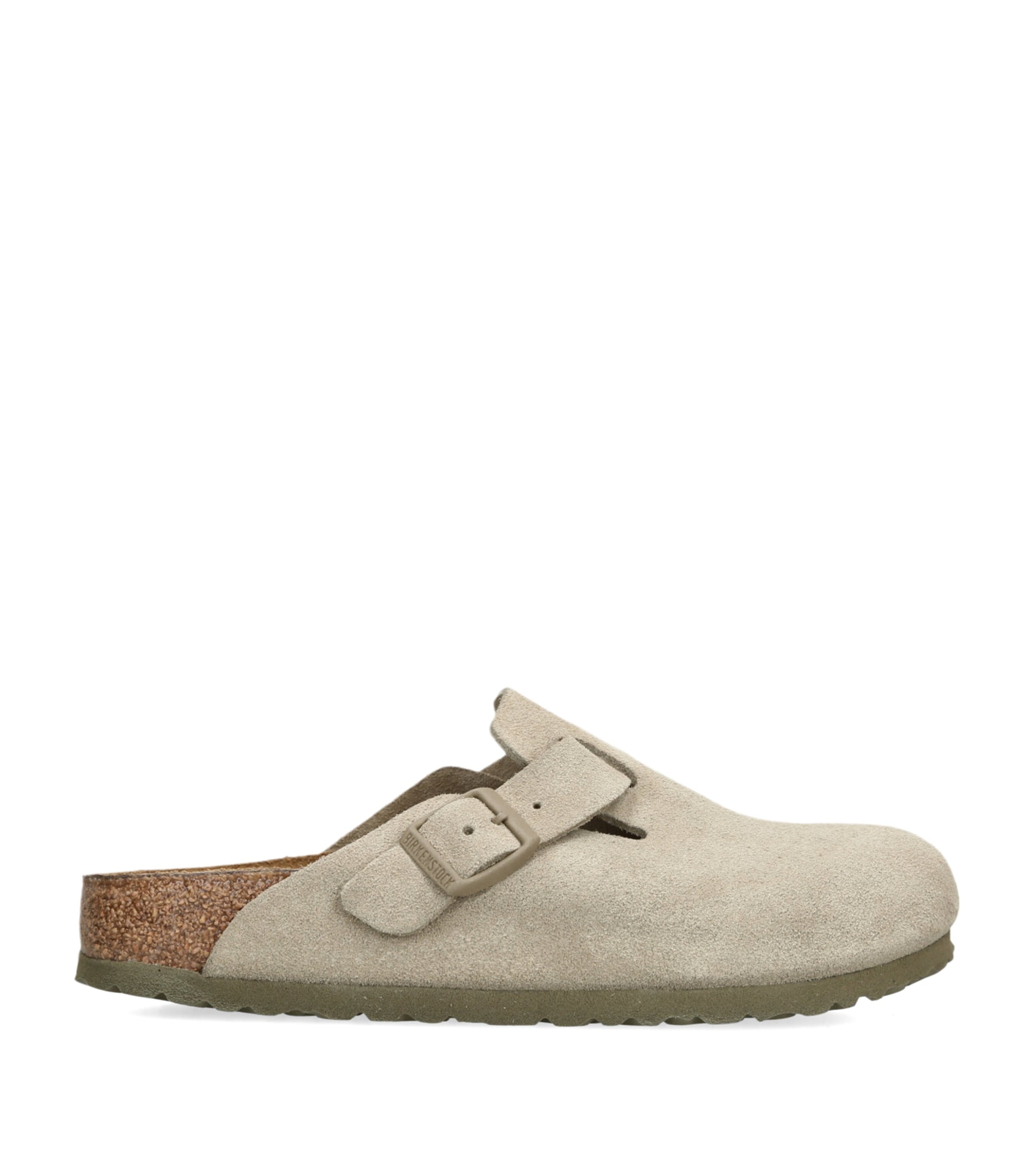 Birkenstock Suede Boston Clogs (Narrow Fit) Khaki Image 1