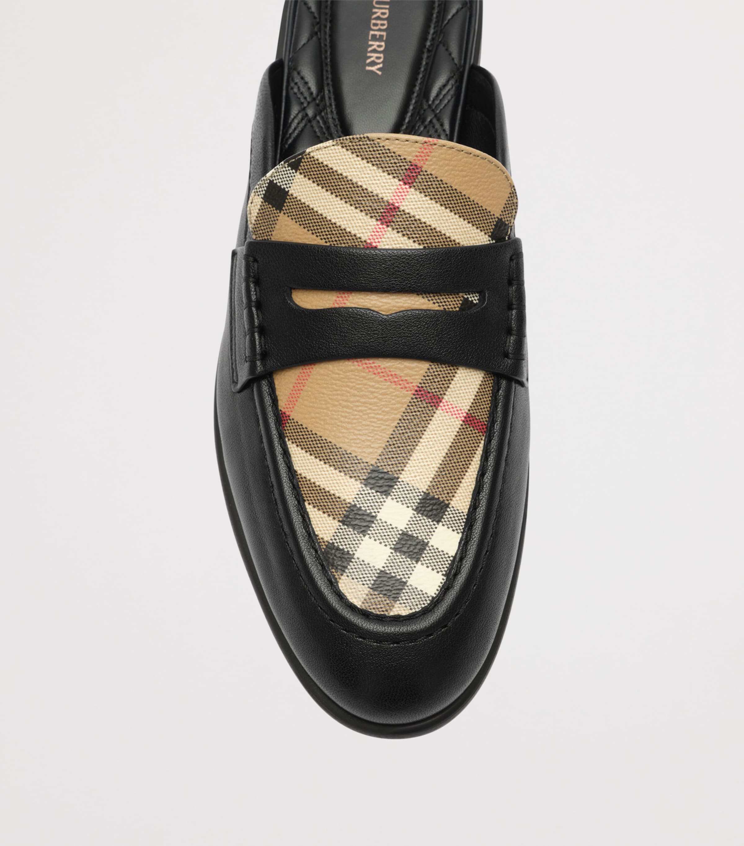 Burberry Leather Check Opal Mules Black / Archive Beig Image 6