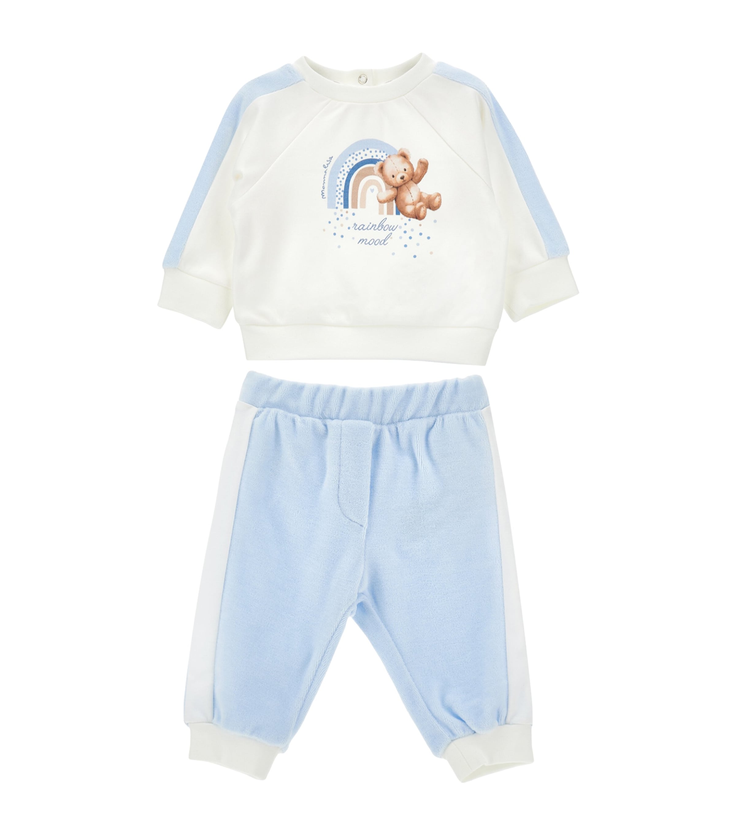 Monnalisa Cotton Sweatshirt And Sweatpants Set In Blue