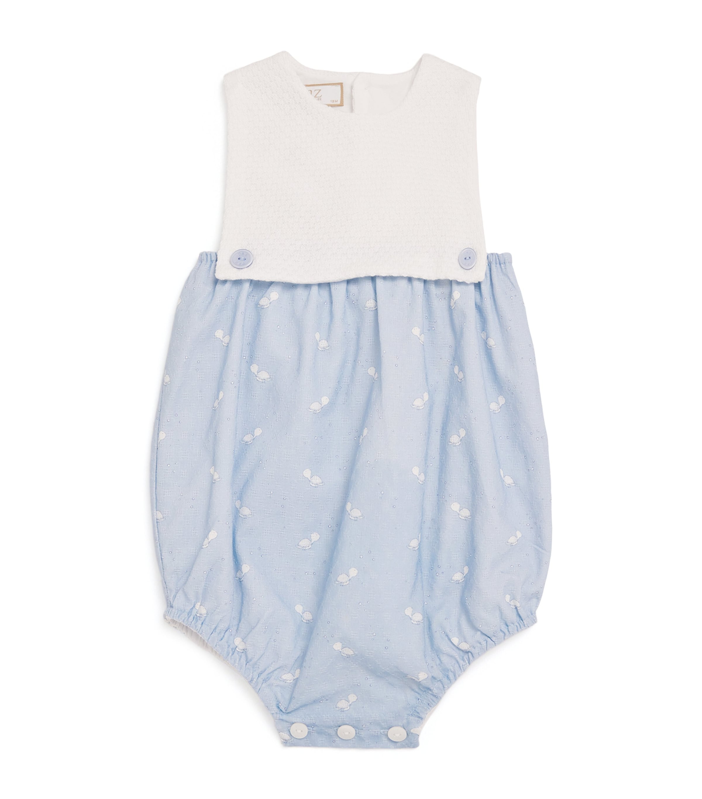 Cotton Knitted Playsuit (1-24 Months) 01801 WHITE/SKY BLU Image 1