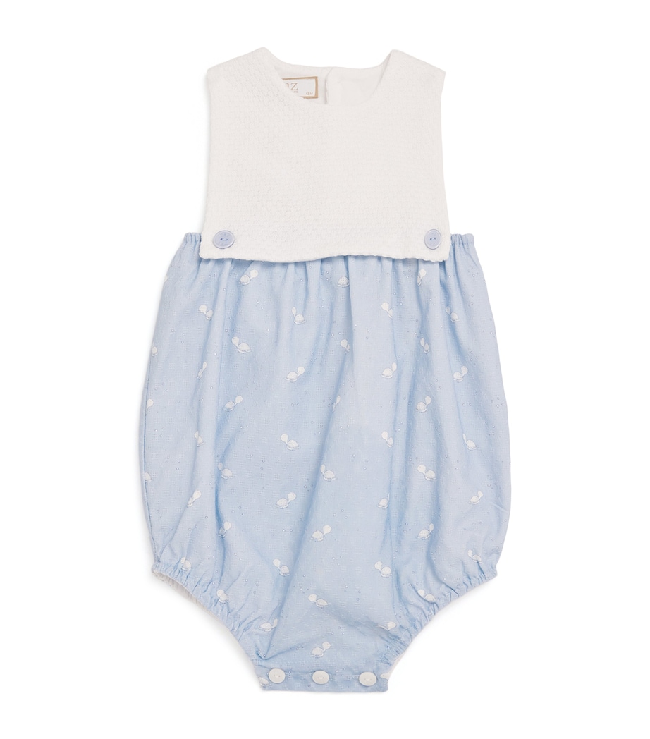Cotton Knitted Playsuit (1-24 Months) 01801 WHITE/SKY BLU Image 1