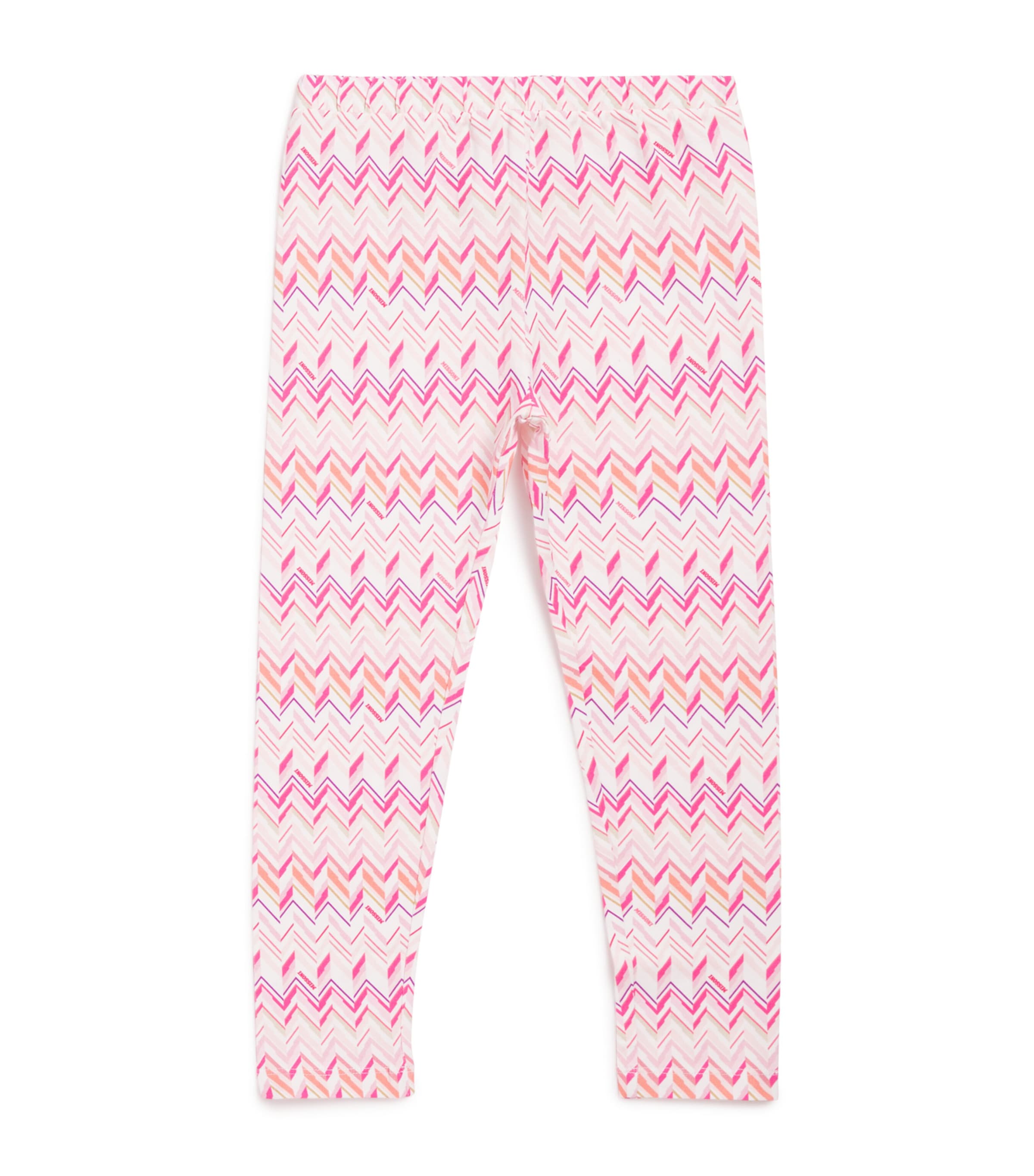 Cotton-Blend Zigzag Leggings (4-14 Years) 100FUWHITE/FUCHSIA Image 1