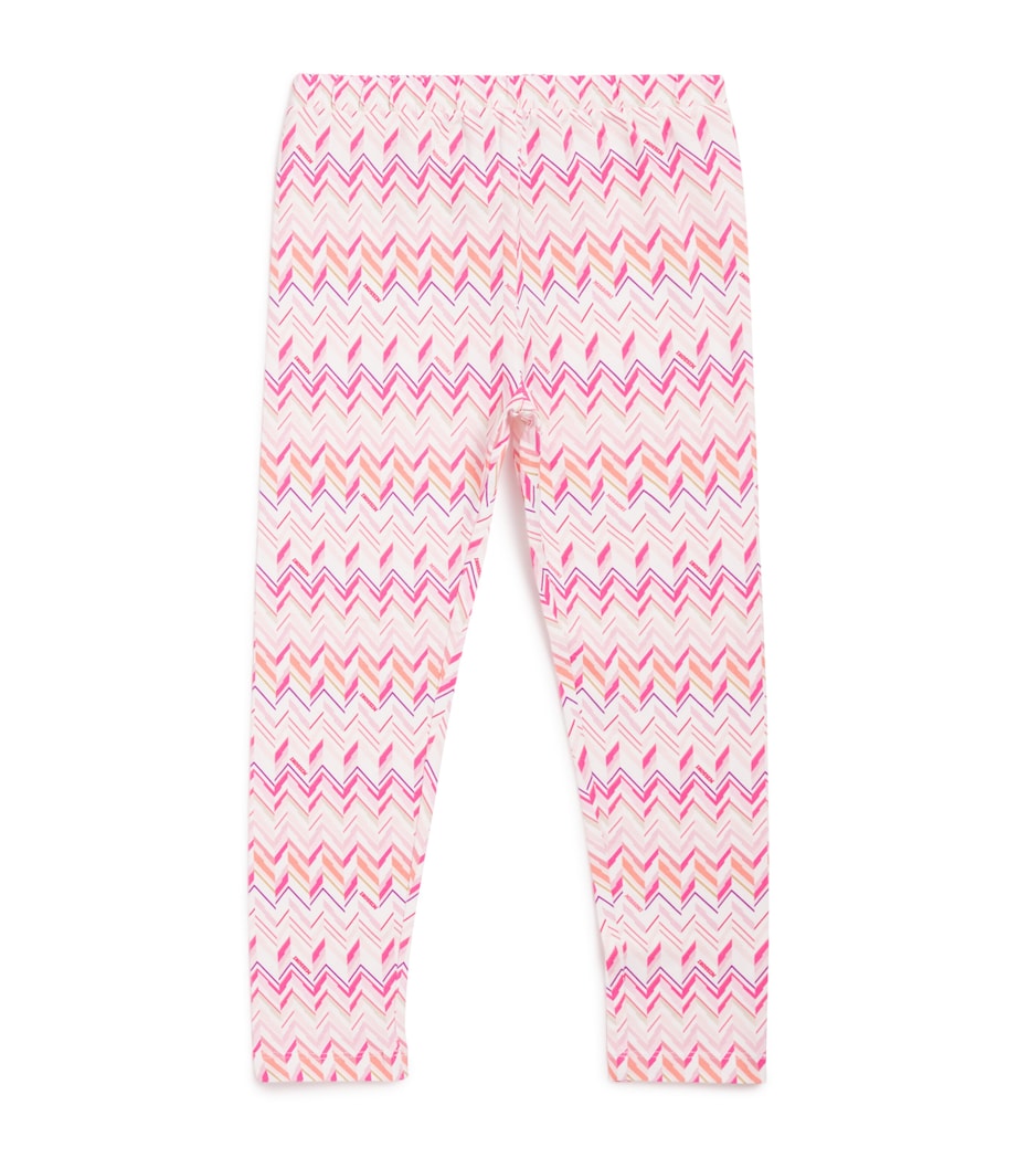Cotton-Blend Zigzag Leggings (4-14 Years) 100FUWHITE/FUCHSIA Image 1