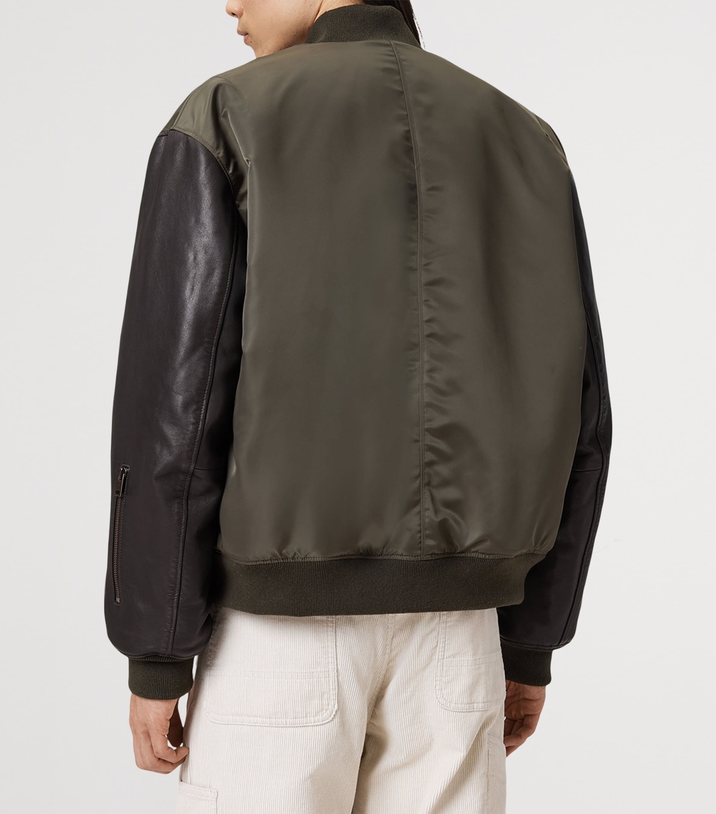 Leather-Sleeve Myler Bomber Jacket KHAKI Image 4