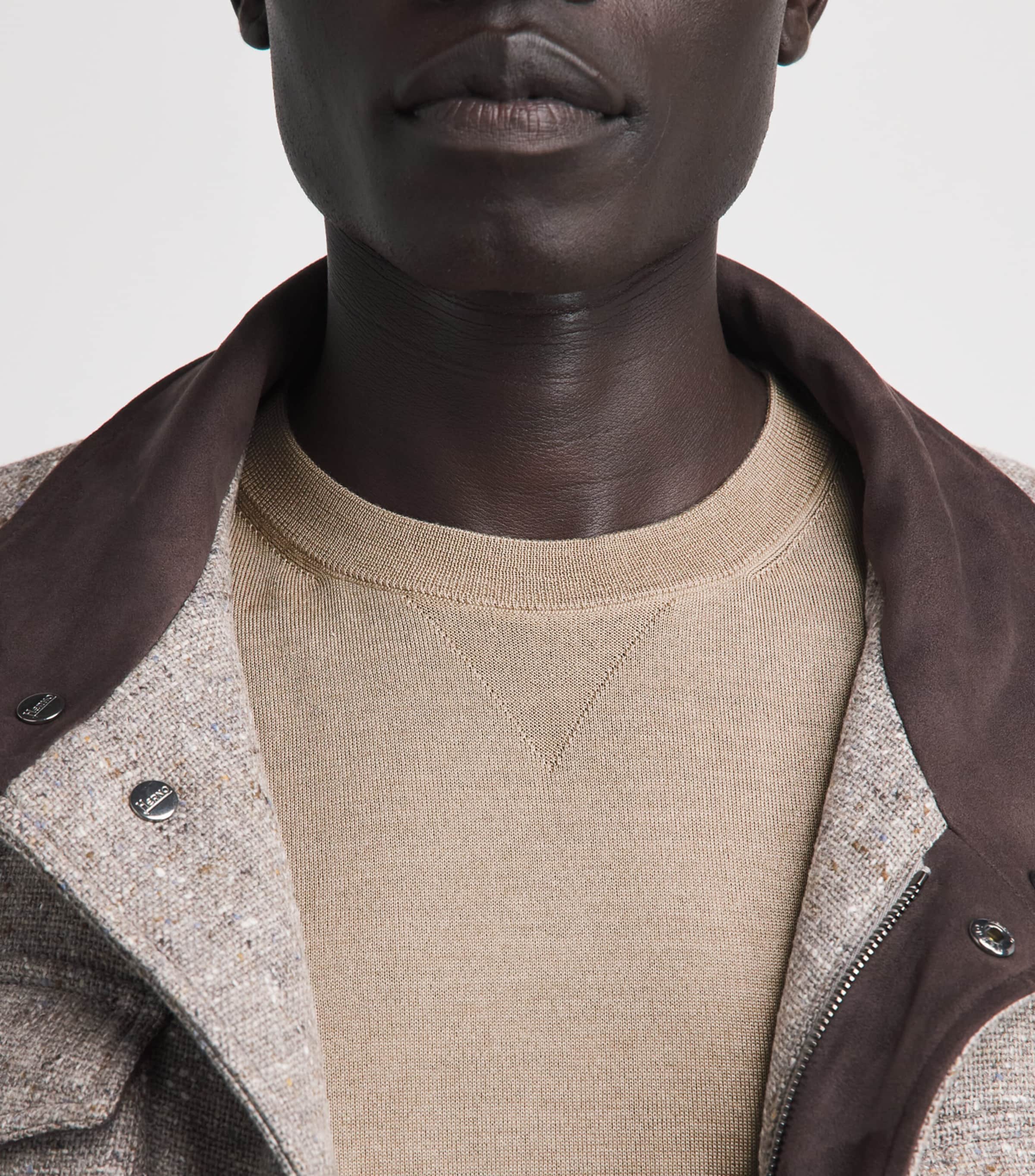 Herno Mens Wool-Silk Crew-Neck Sweater Light Beige Image 3