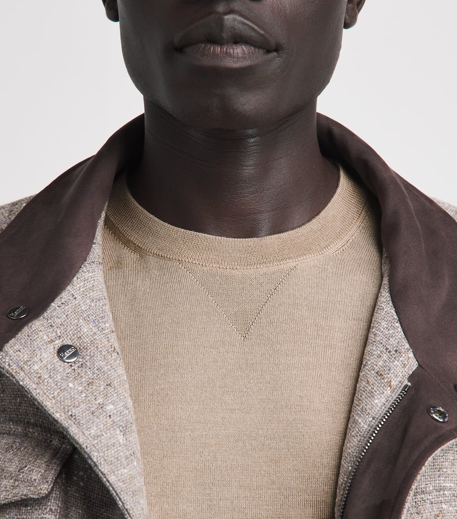 Herno Mens Wool-Silk Crew-Neck Sweater Light Beige Image 3