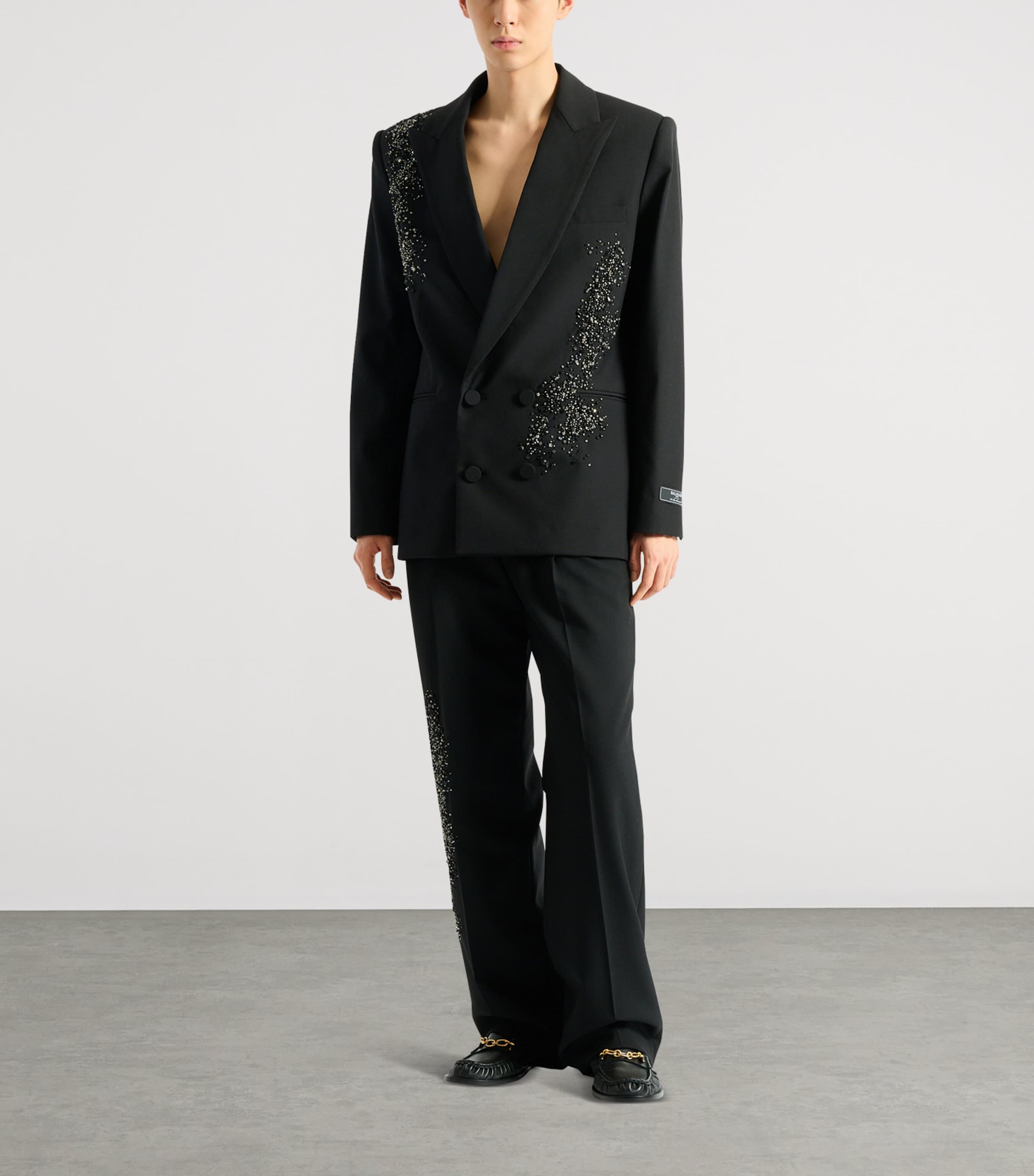 Balmain Mens Wool Embroidered Double-Breasted Blazer Eaa Multi Noir Image 7