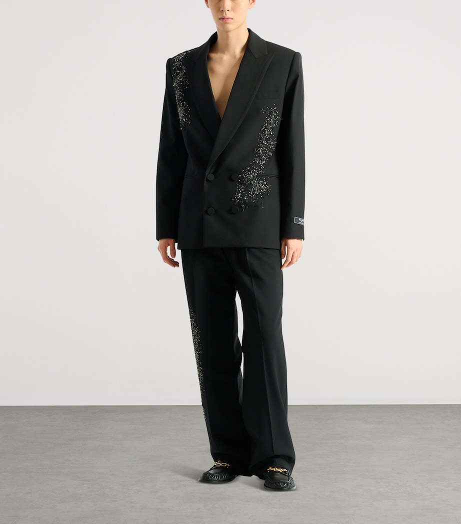 Balmain Mens Wool Embroidered Double-Breasted Blazer Eaa Multi Noir Image 7
