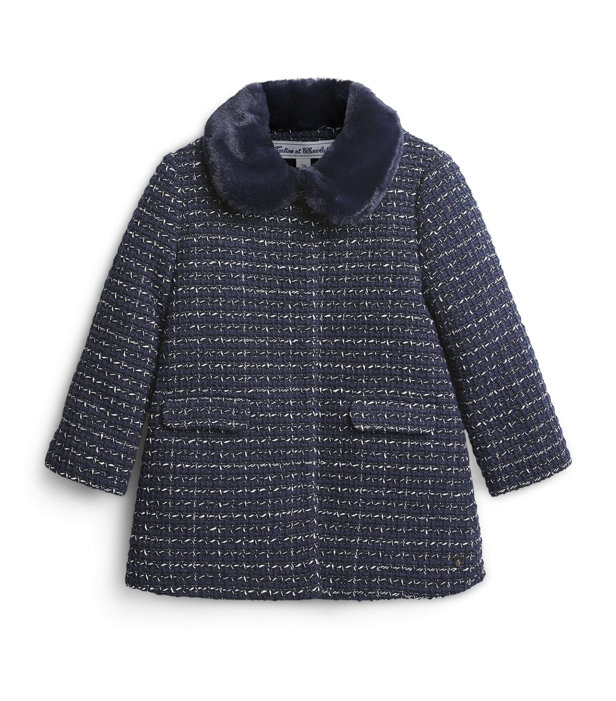 Faux Fur Tweed Coat (3-12 years) 4 MARINE Image 1