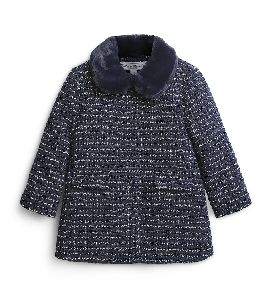 Faux Fur Tweed Coat (3-12 years) 4 MARINE Image 1