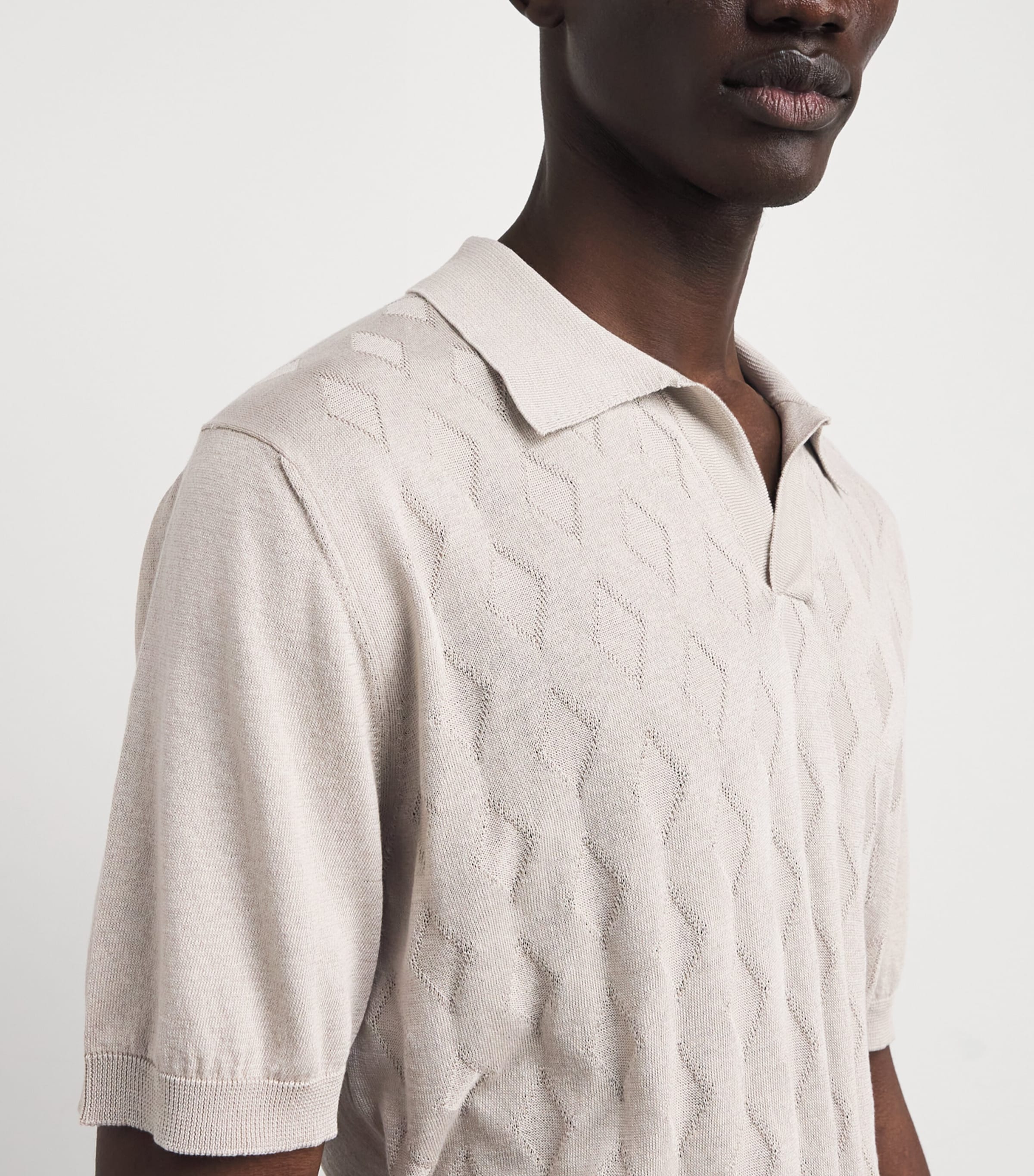 Cotton-Silk Argyle Polo Shirt BEIGE COTT Image 6