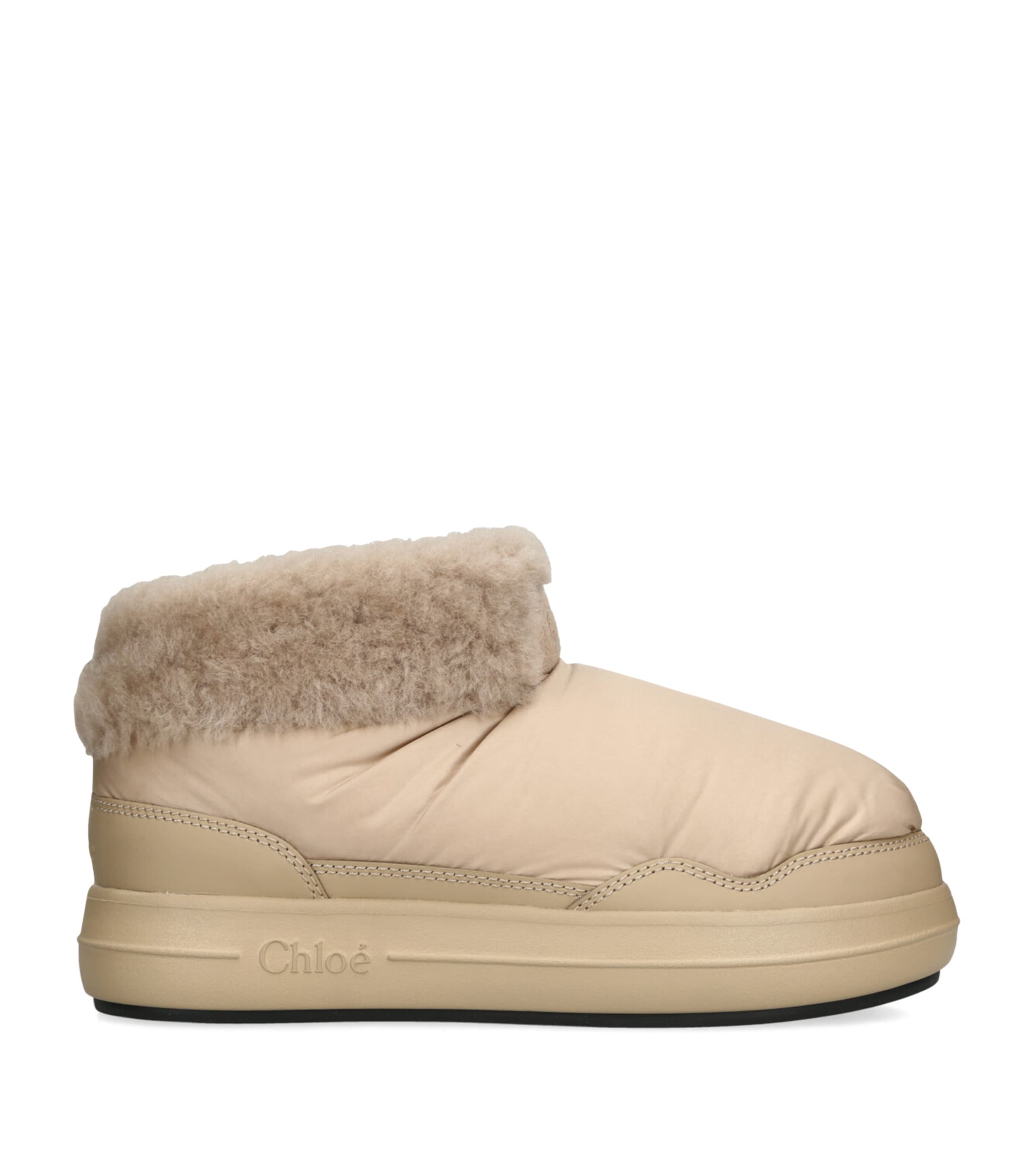 CHLOÉ NYLON SHEARLING-LINED POLAR ANKLE BOOTS