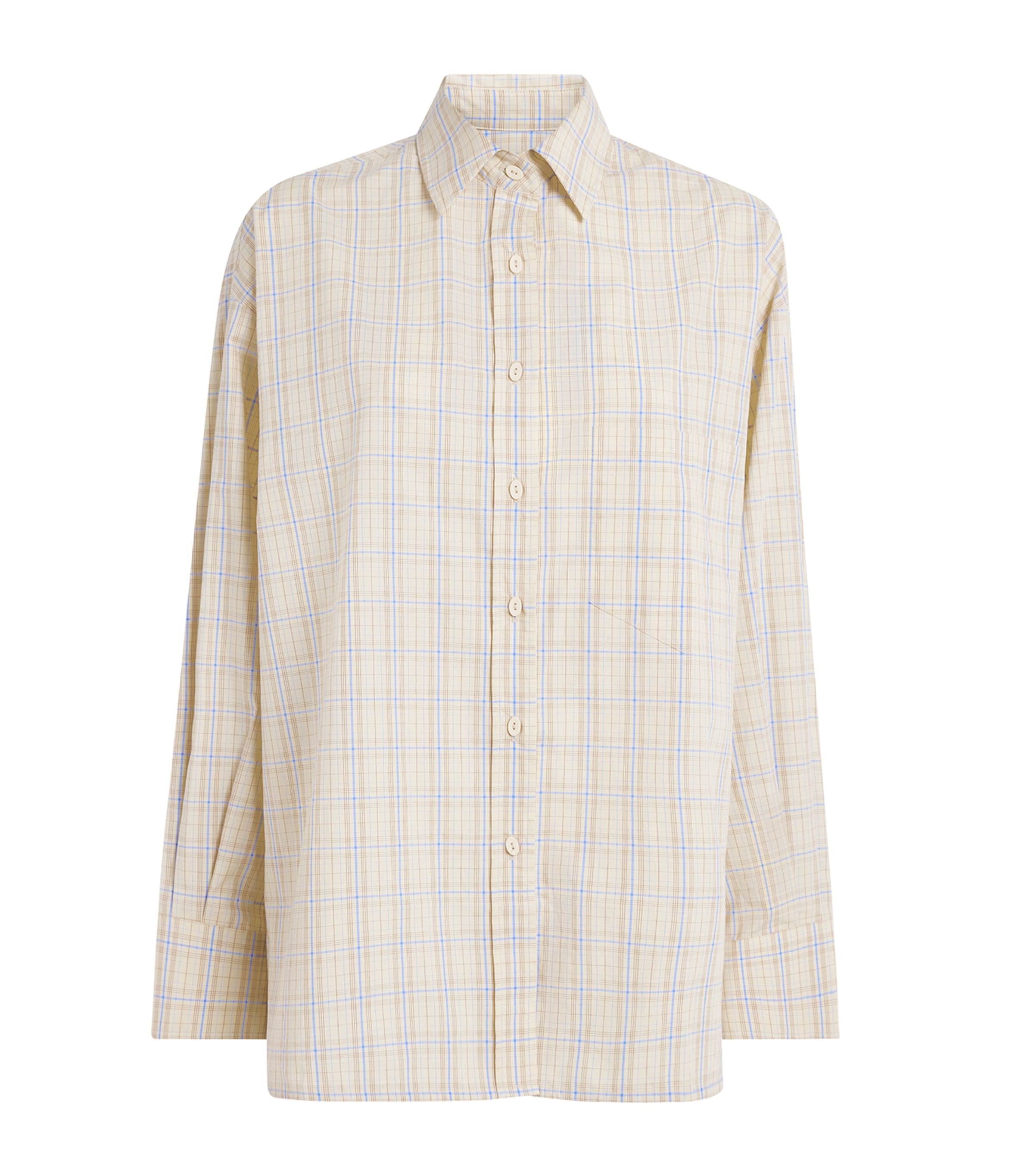 Faithfull The Brand Womens Linen Check Angelo Shirt Flor Chk Antique Wht Image 1