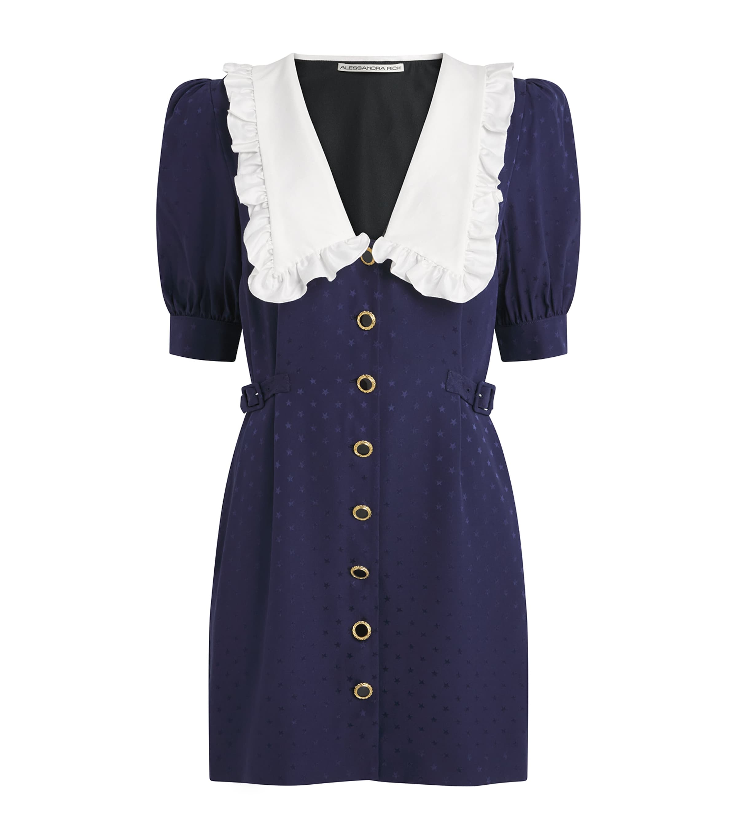 Alessandra Rich Womens Silk Jacquard Mini Dress Navy Blue Image 1