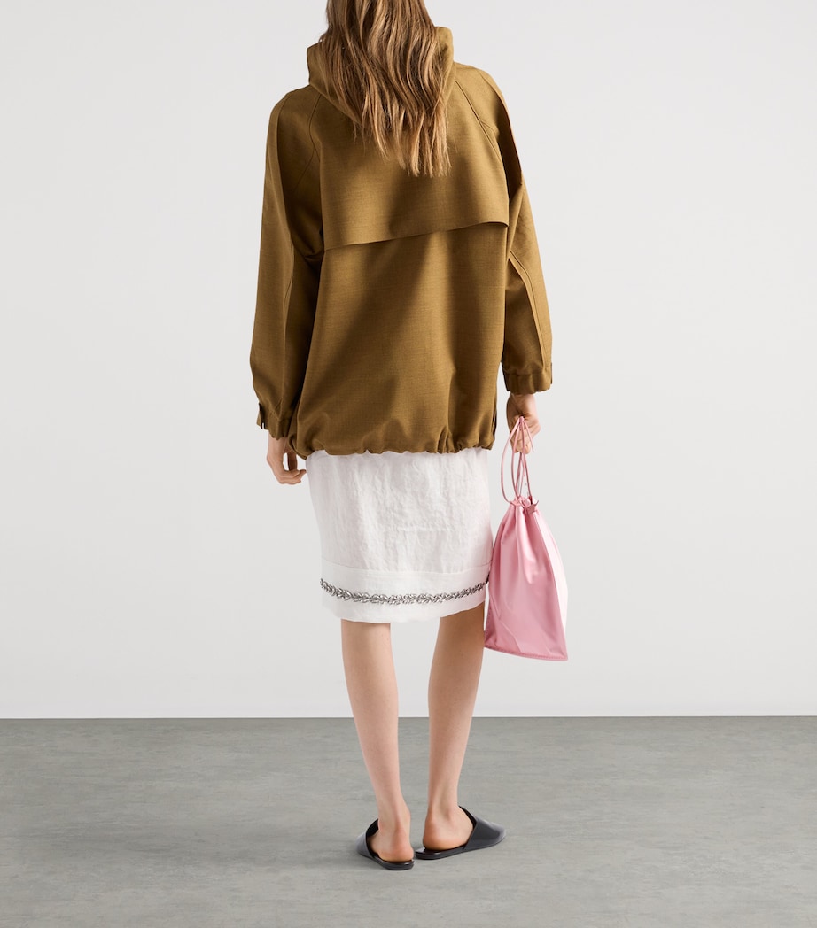 Prada Womens Linen Embellished Midi Skirt Neutral Image 5