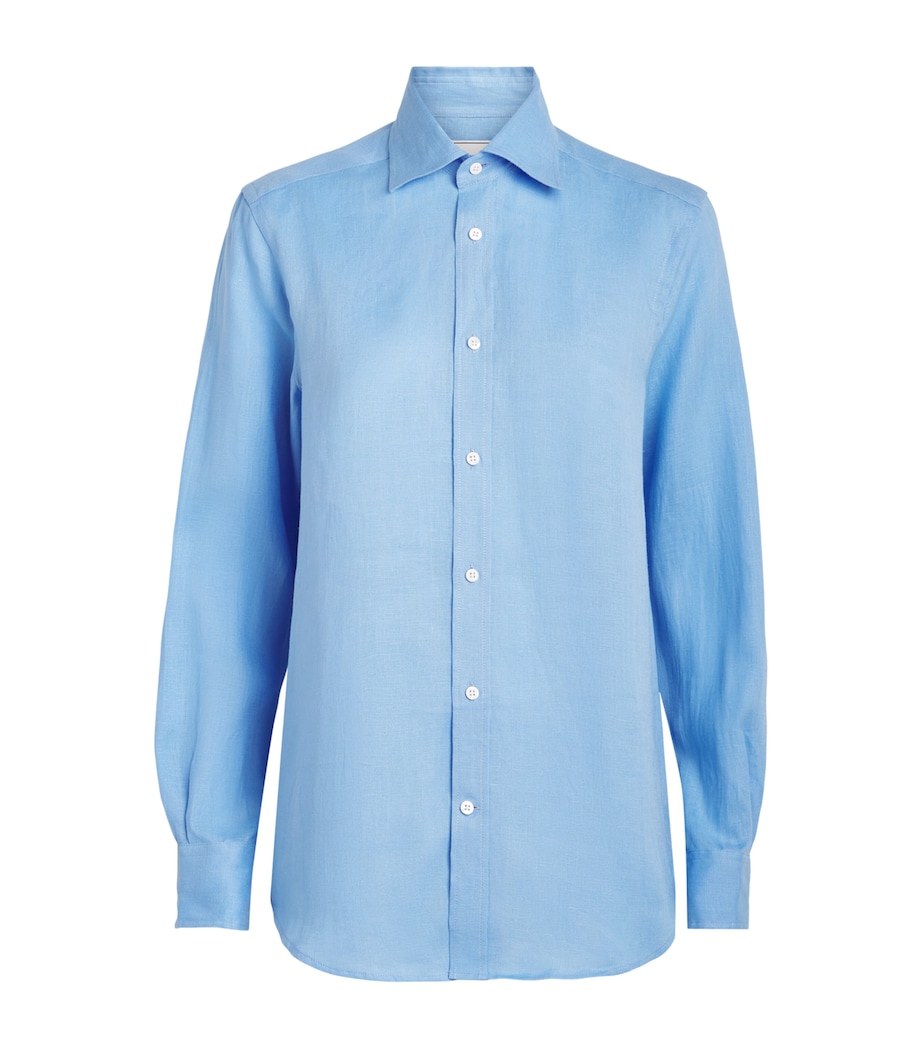 With Nothing Underneath Womens Linen The Boyfriend Shirt Cornflower Blue Image 1
