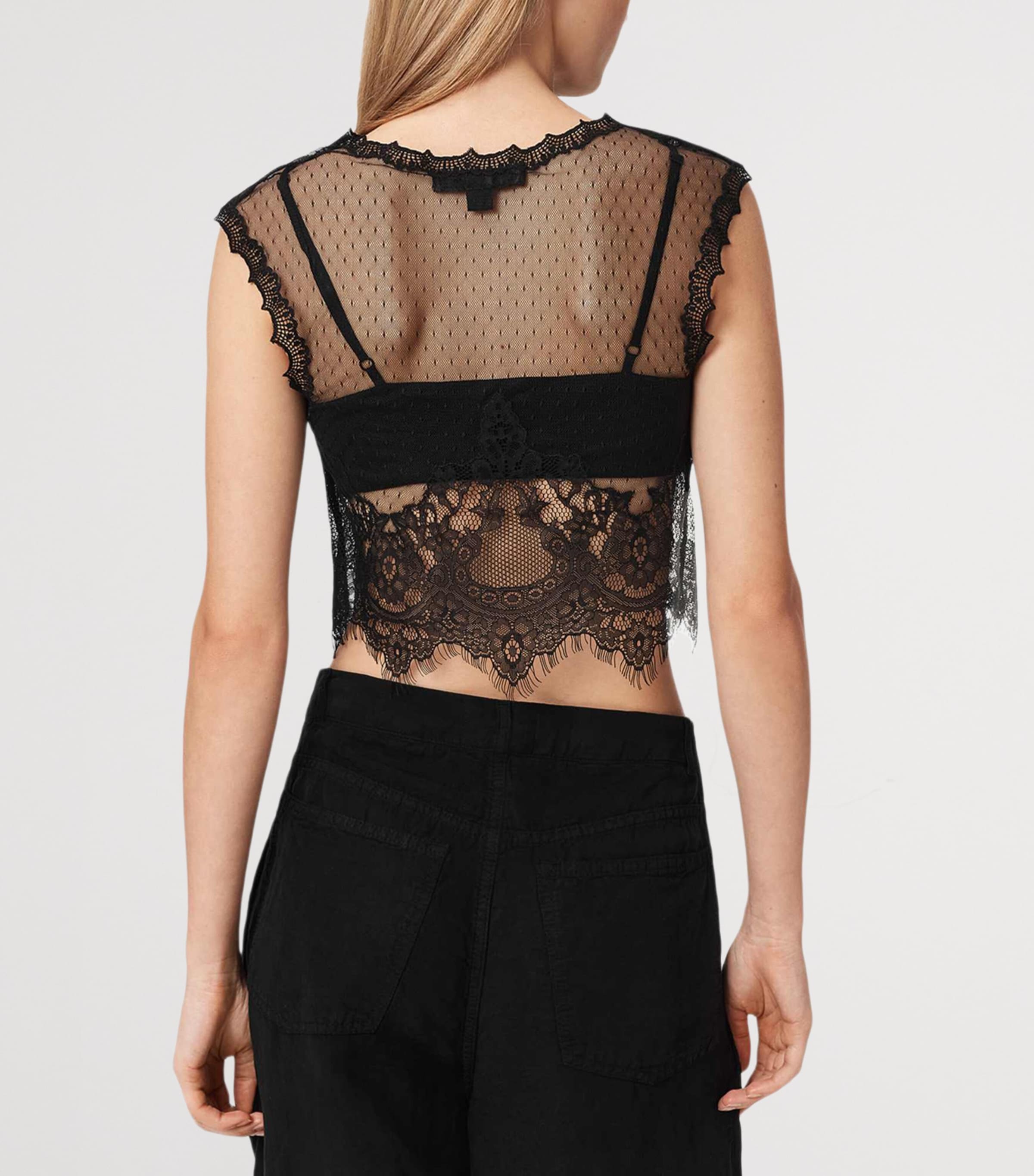 AllSaints Womens Lace Eliza Crop Top Black Image 4