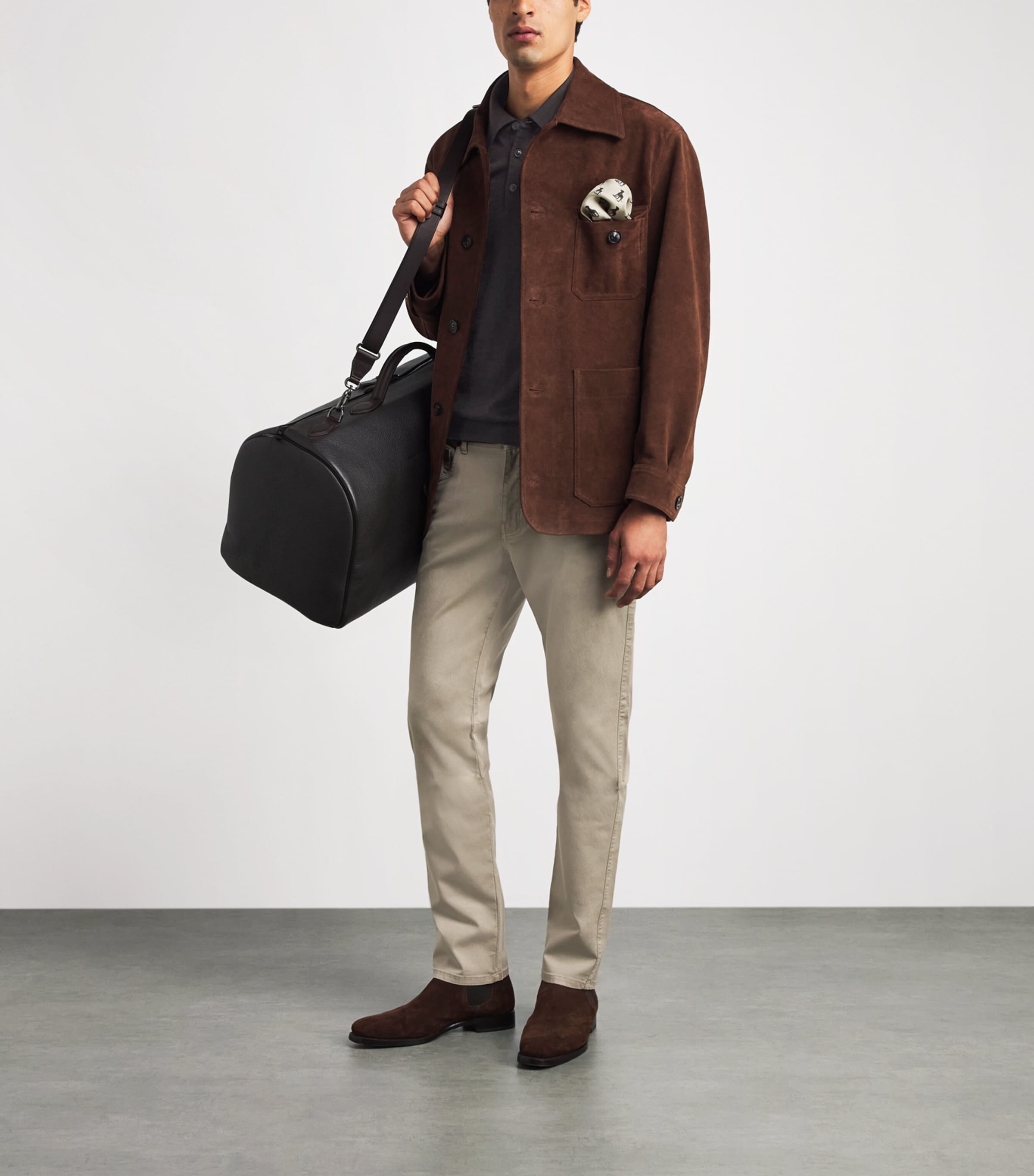 Purdey Mens Merino Wool Long-Sleeve Polo Shirt Chocolate Image 2