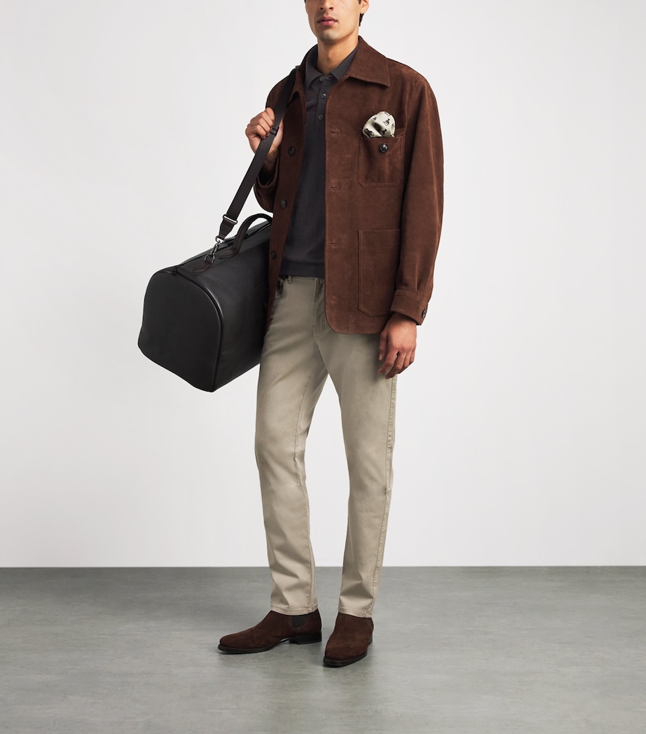 Purdey Mens Merino Wool Long-Sleeve Polo Shirt Chocolate Image 2