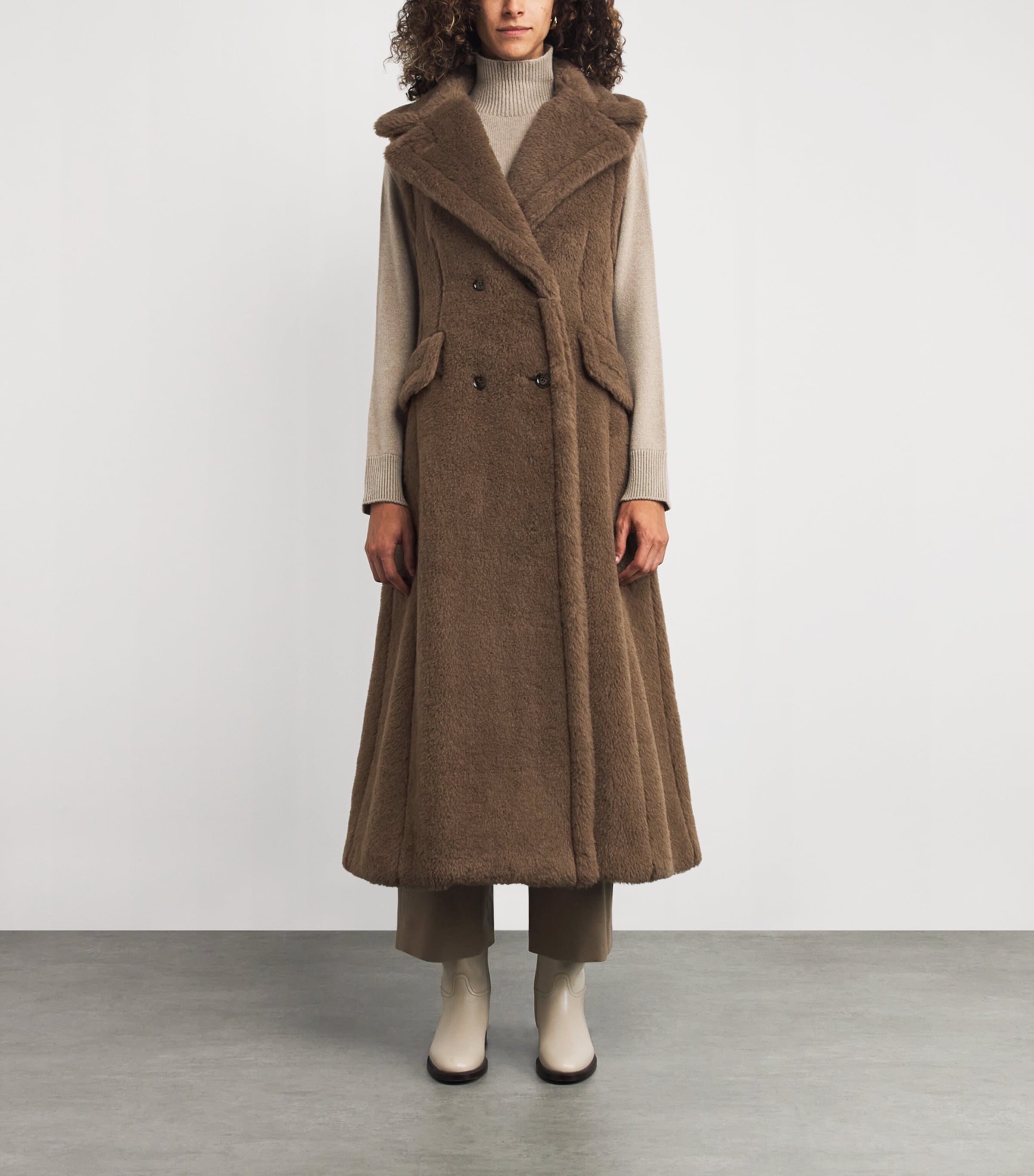 Alpaca-Wool-Silk Sleeveless Coat BROWN Image 3