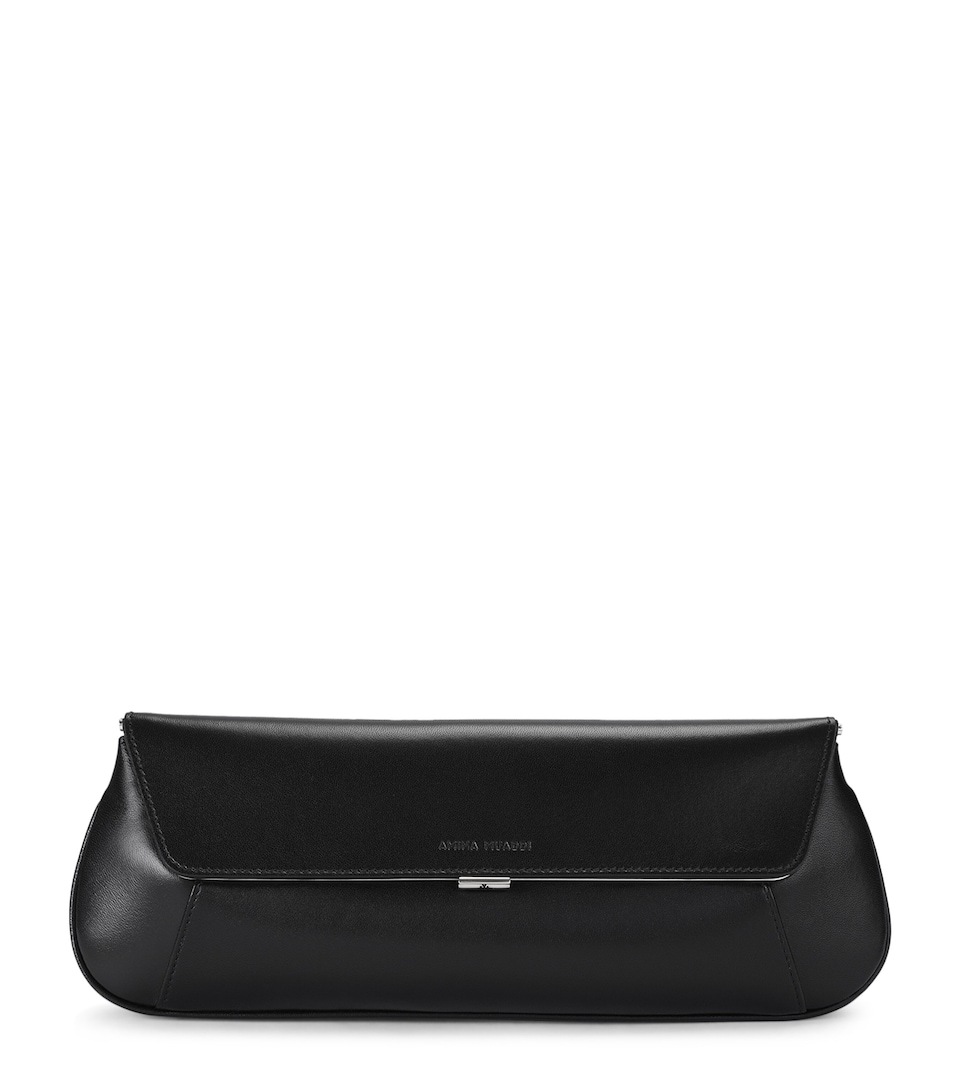 Amina Muaddi Leather Ami Clutch Bag Black