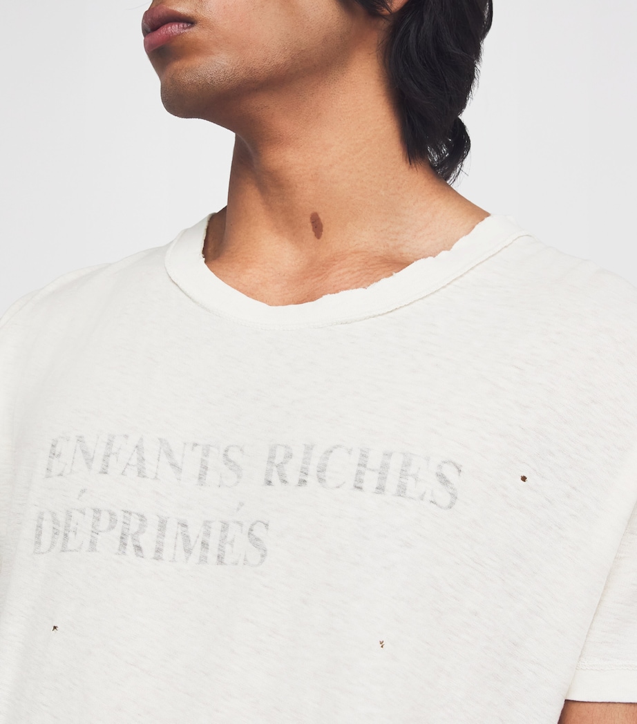 Enfants Riches Déprimés Mens Cotton Distressed Logo T-Shirt Faded White Image 6