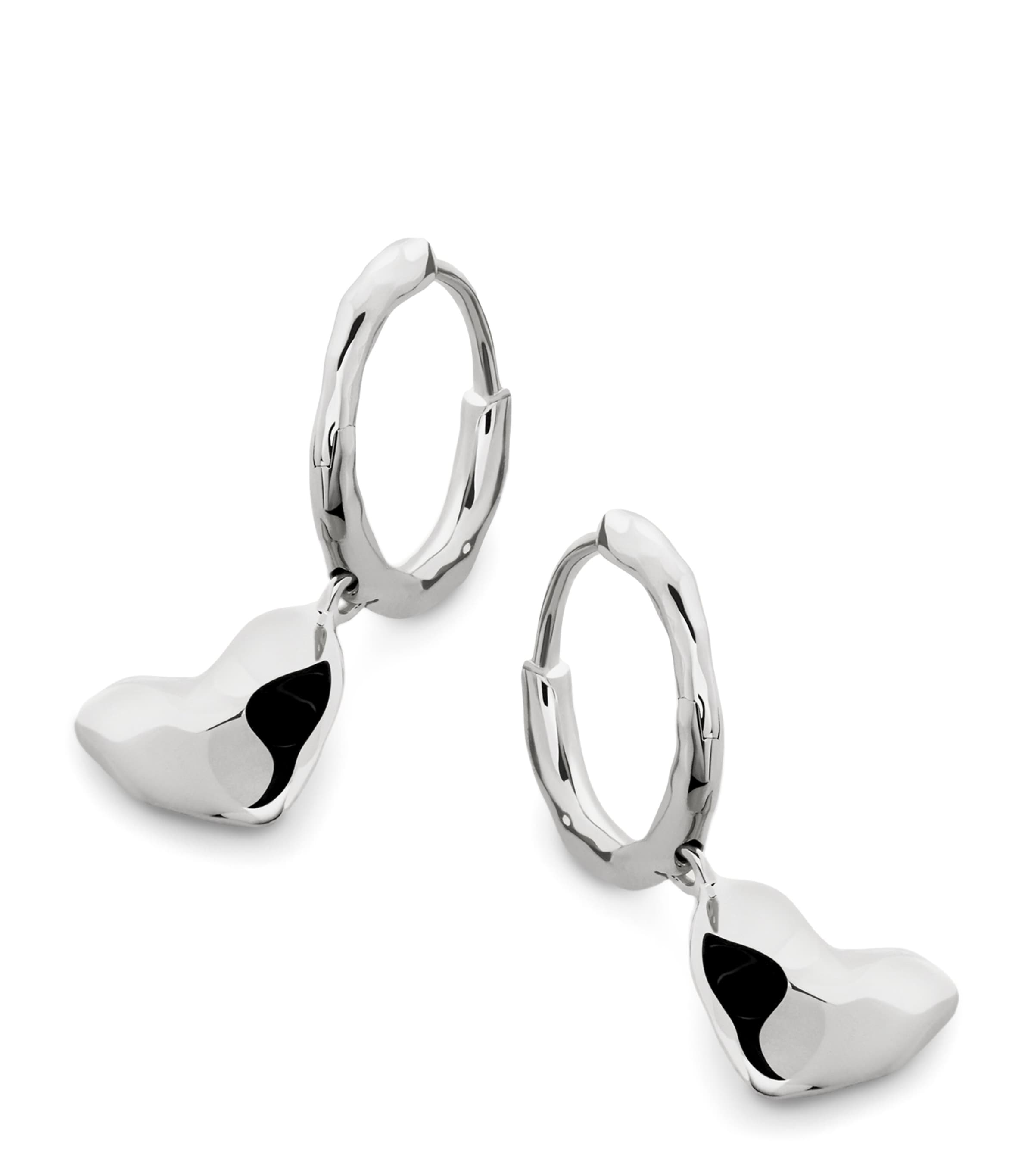 Monica Vinader Sterling Silver Heart Drop Huggie Earrings In Metallic