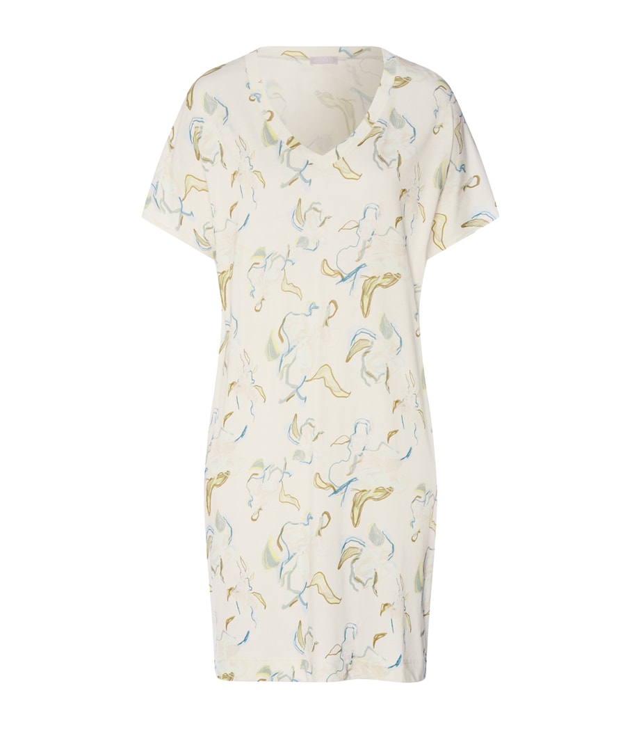 Hanro Womens Cotton-Modal Printed Nightdress Flowing Paint Image 1