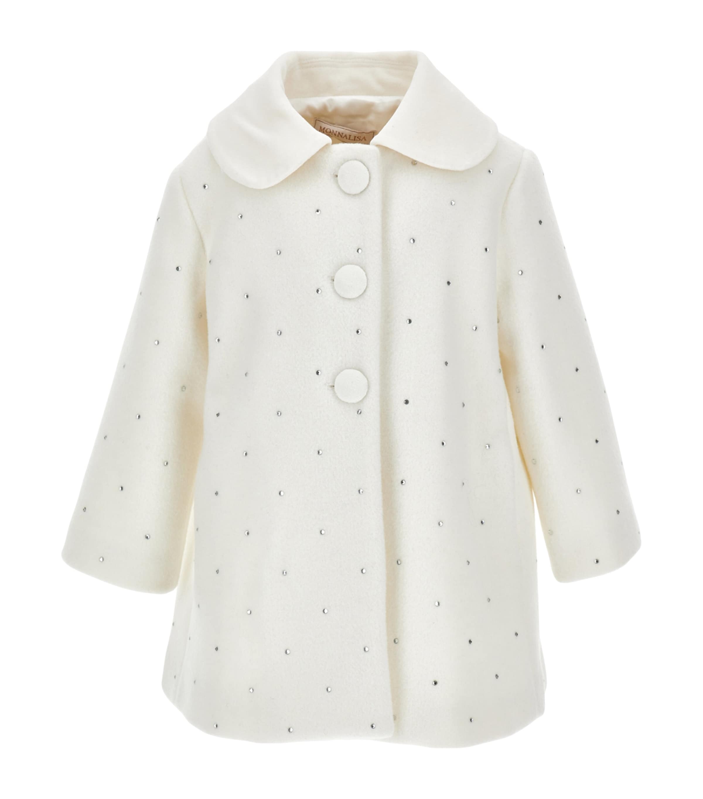 Monnalisa Kids' Embellished A-line Coat In White