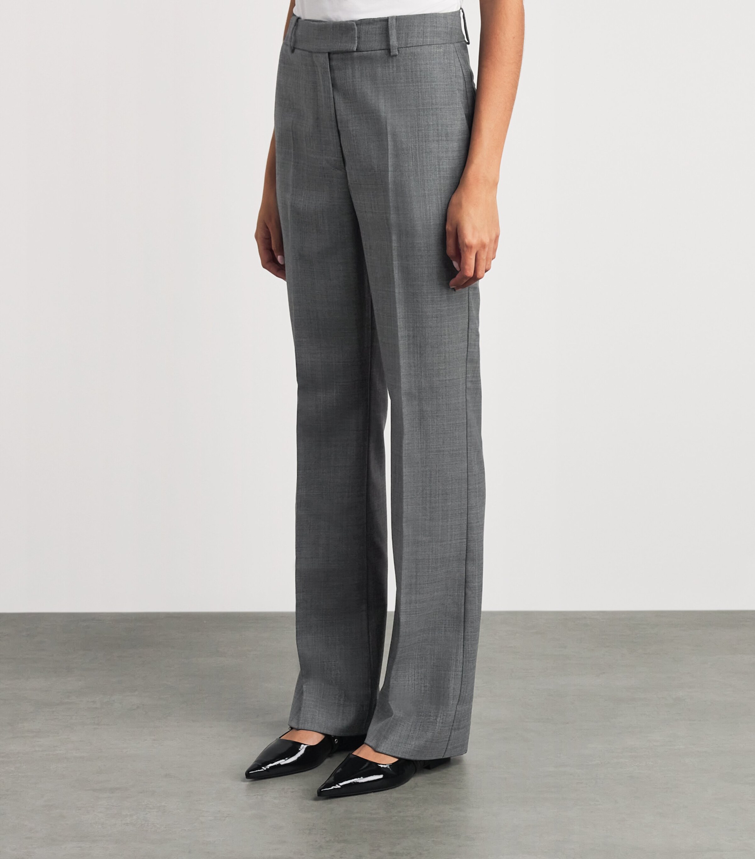 GANNI Womens Wool-Blend Straight Trousers Phantom Image 4