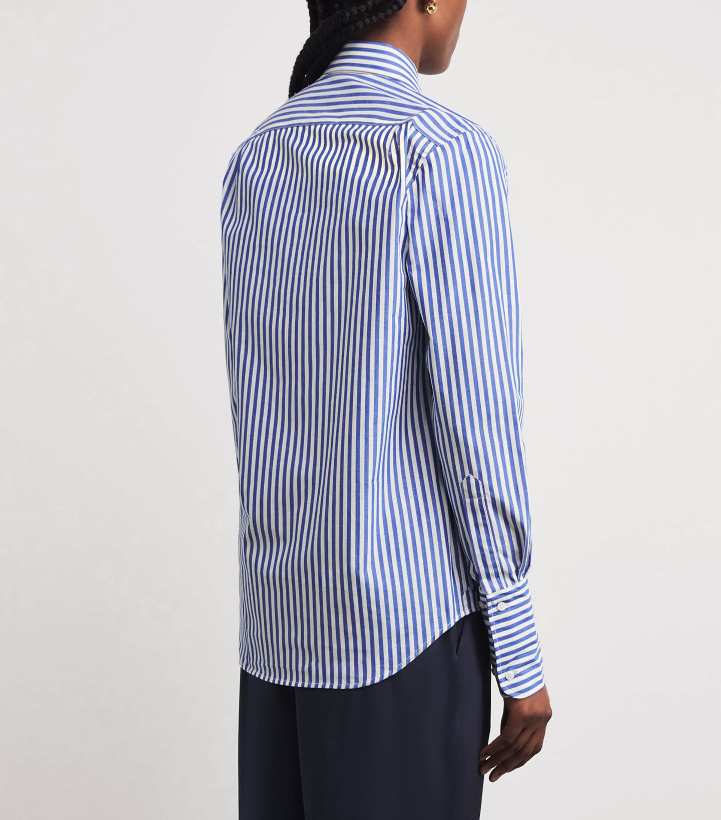 Cotton Poplin Boyfriend Shirt ROYAL BLUE STRIPE Image 4