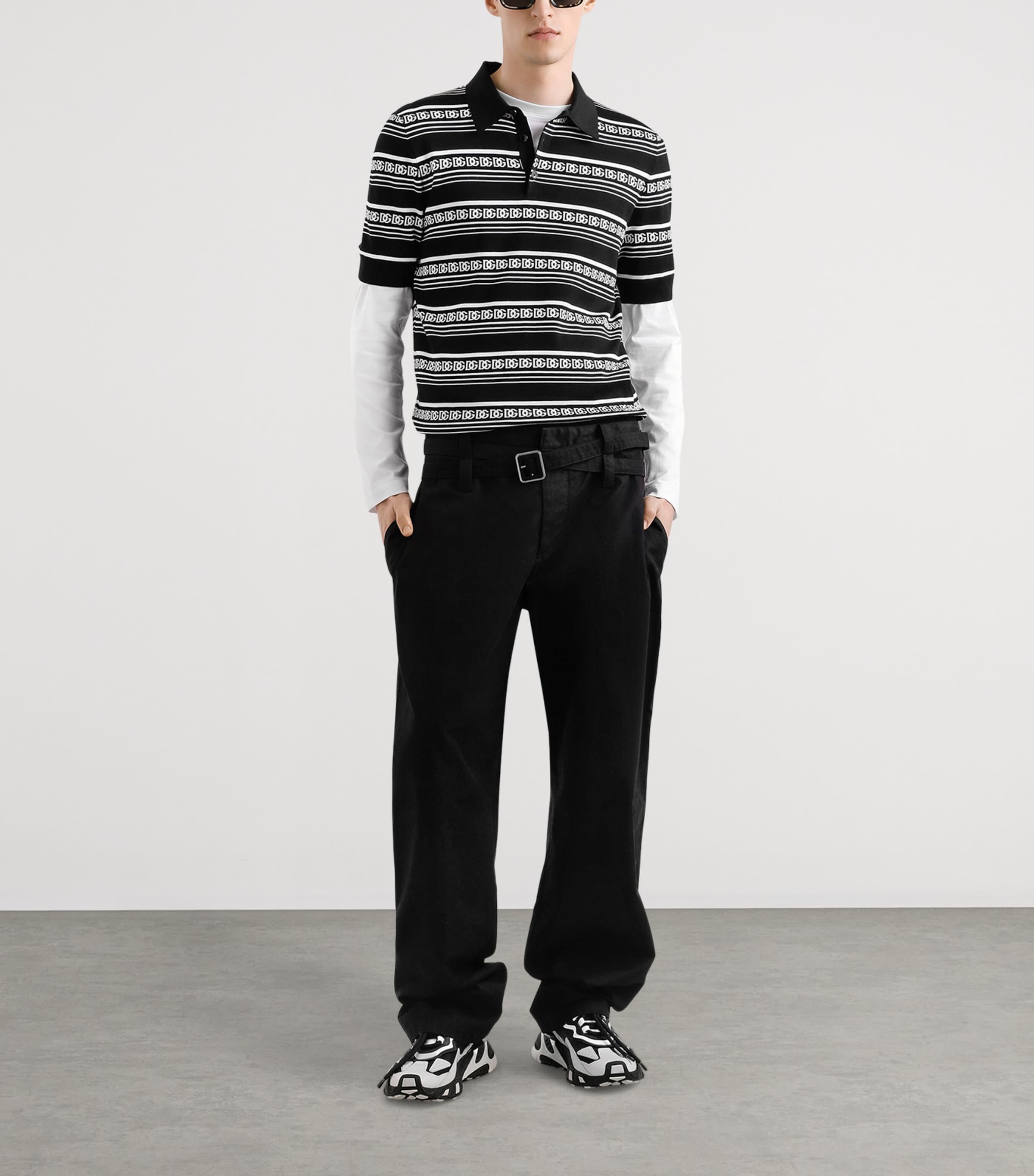 Silk Monogram Polo Shirt N0004-BLACK/WHITE Image 3