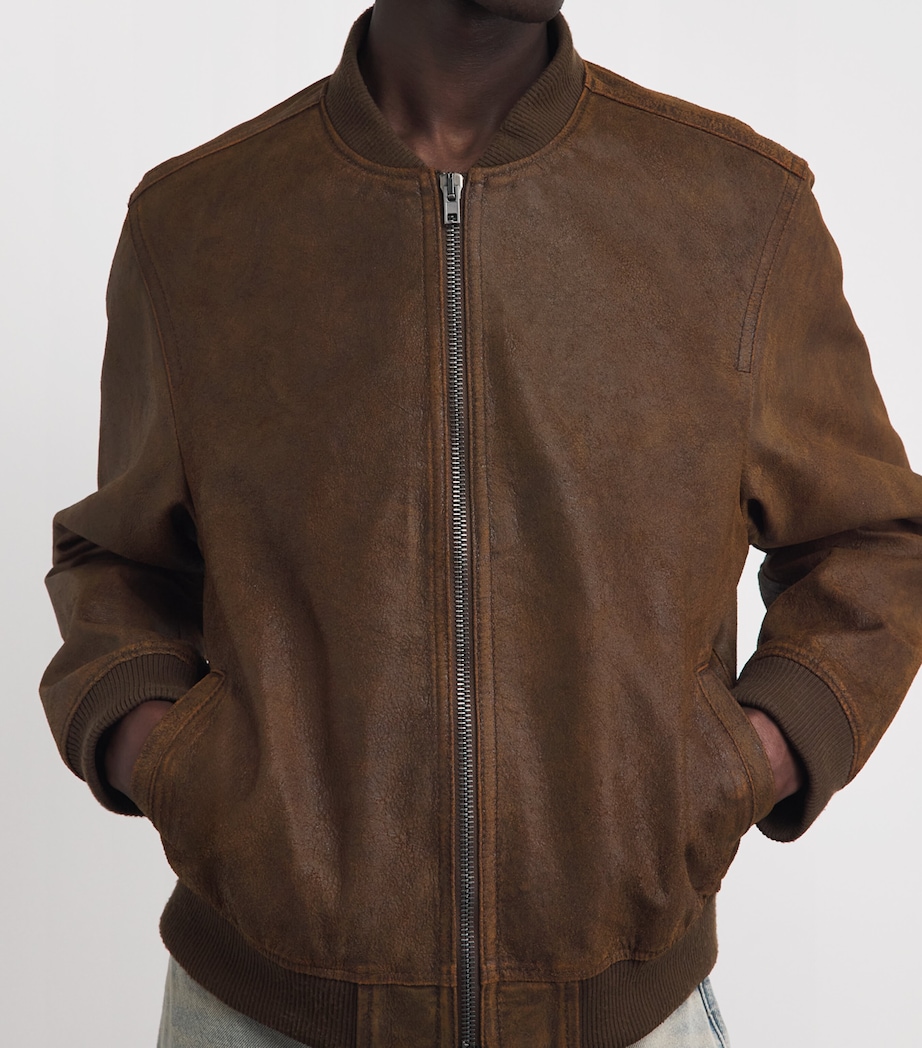 7 For All Mankind Mens Leather Bomber Jacket Brown Image 3