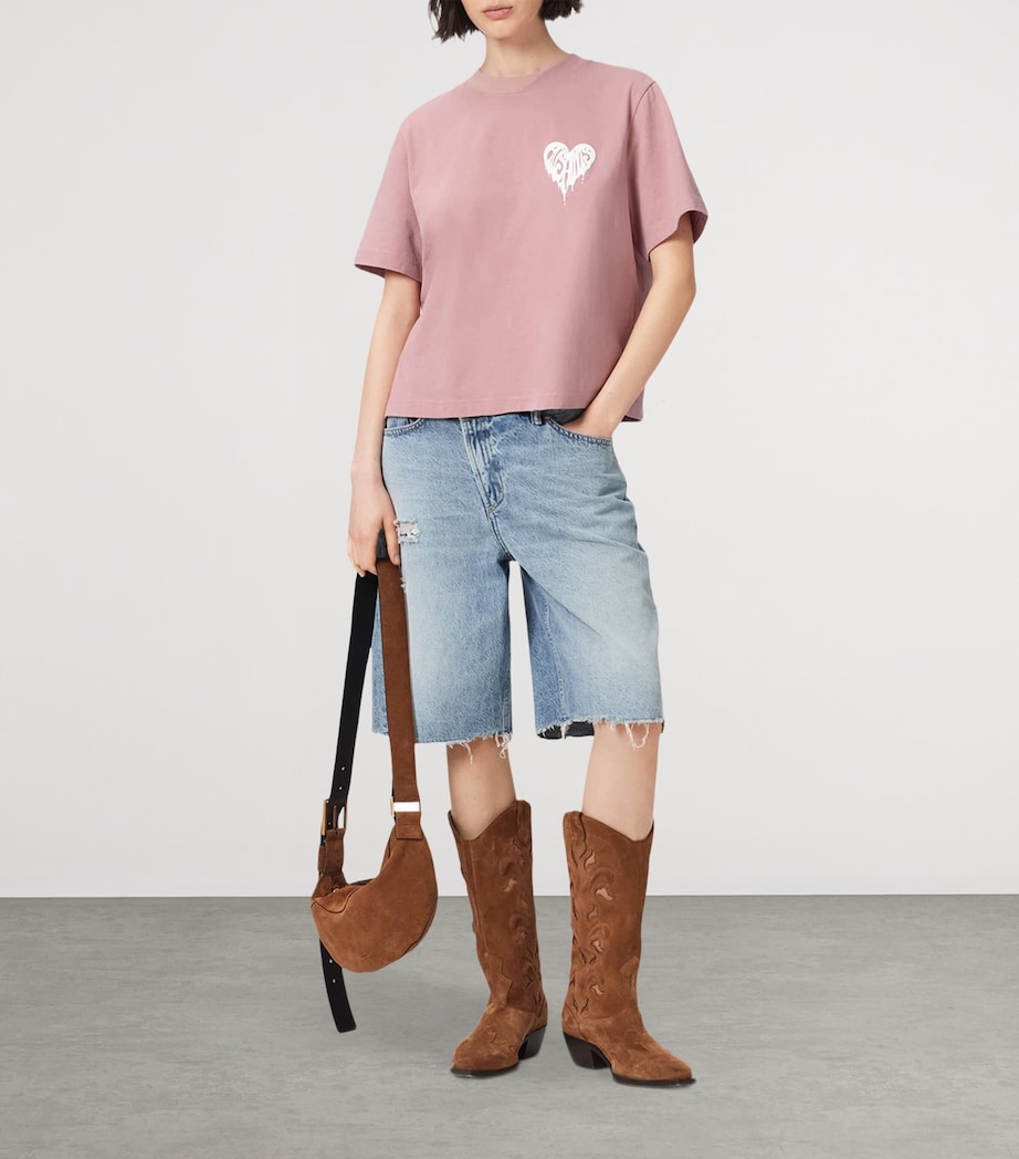 AllSaints Womens Organic Cotton Lisa Trip T-Shirt Woodrose Pink Image 5
