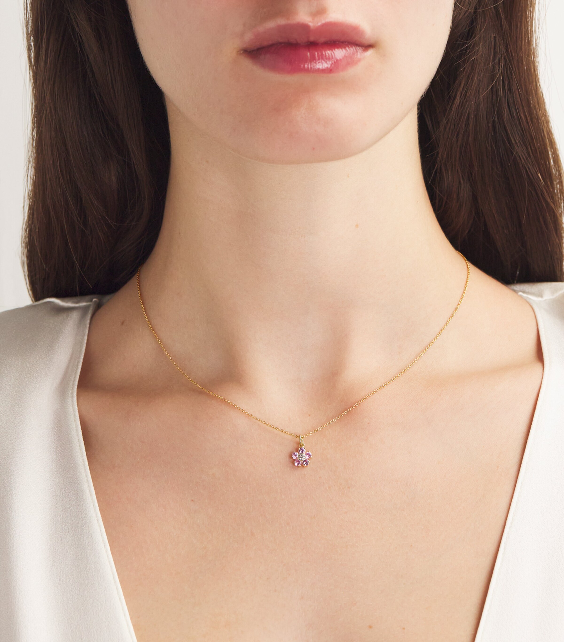 Jennifer Meyer Large Yellow Gold, Pink Sapphire and Diamond Flower Necklace Yellow Gold Image 2
