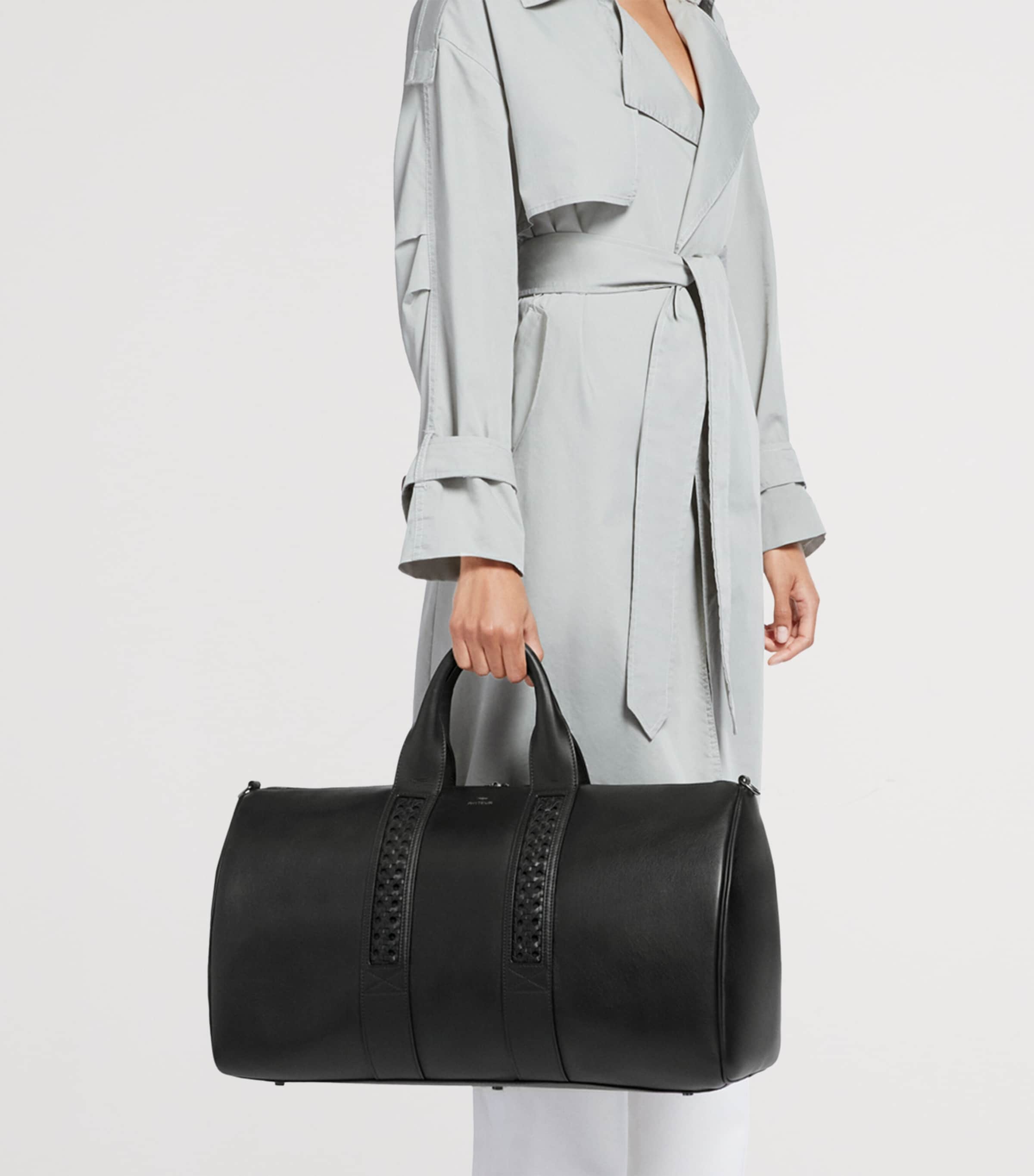 Leather Woven-Detail Holdall BLACK Image 7