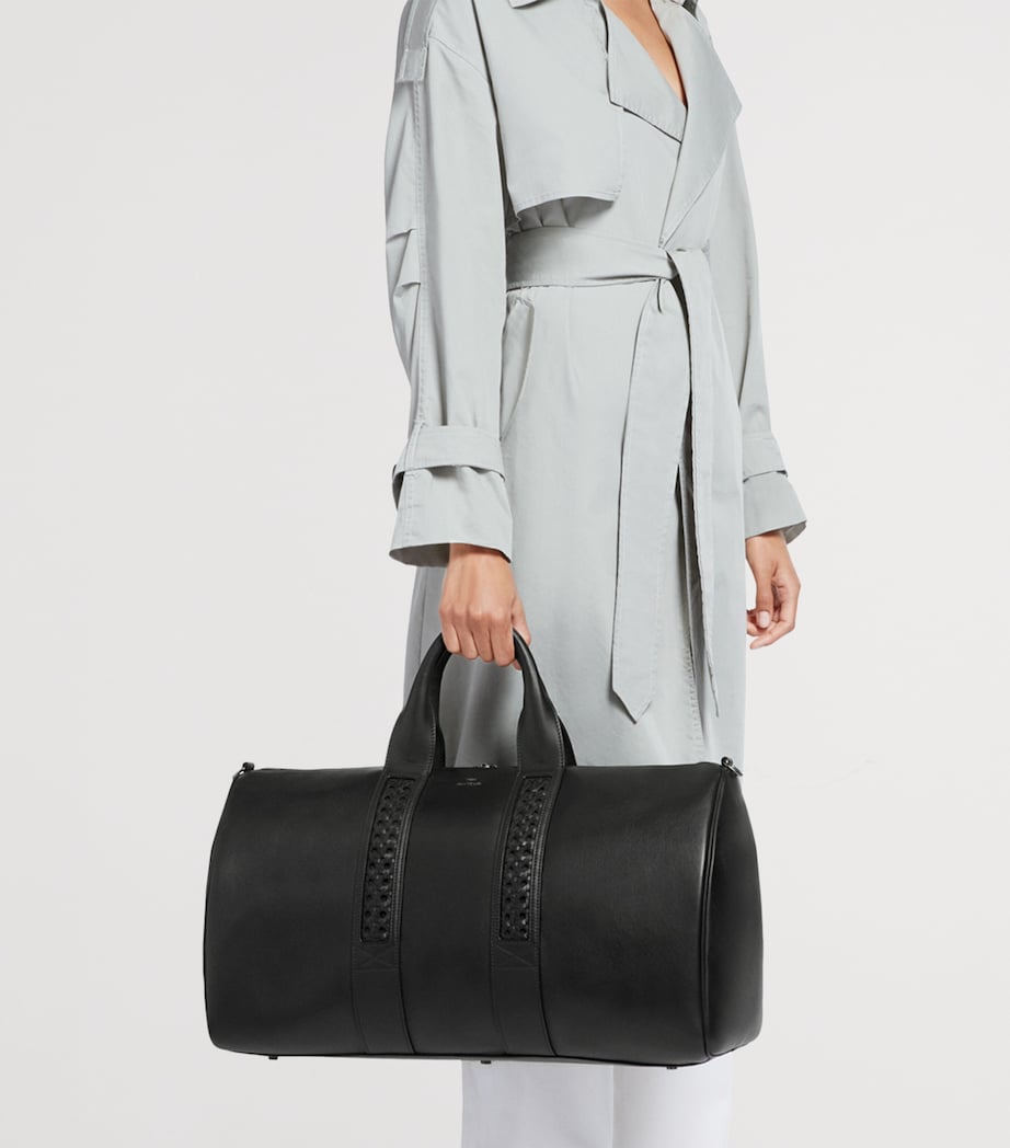 Leather Woven-Detail Holdall BLACK Image 7