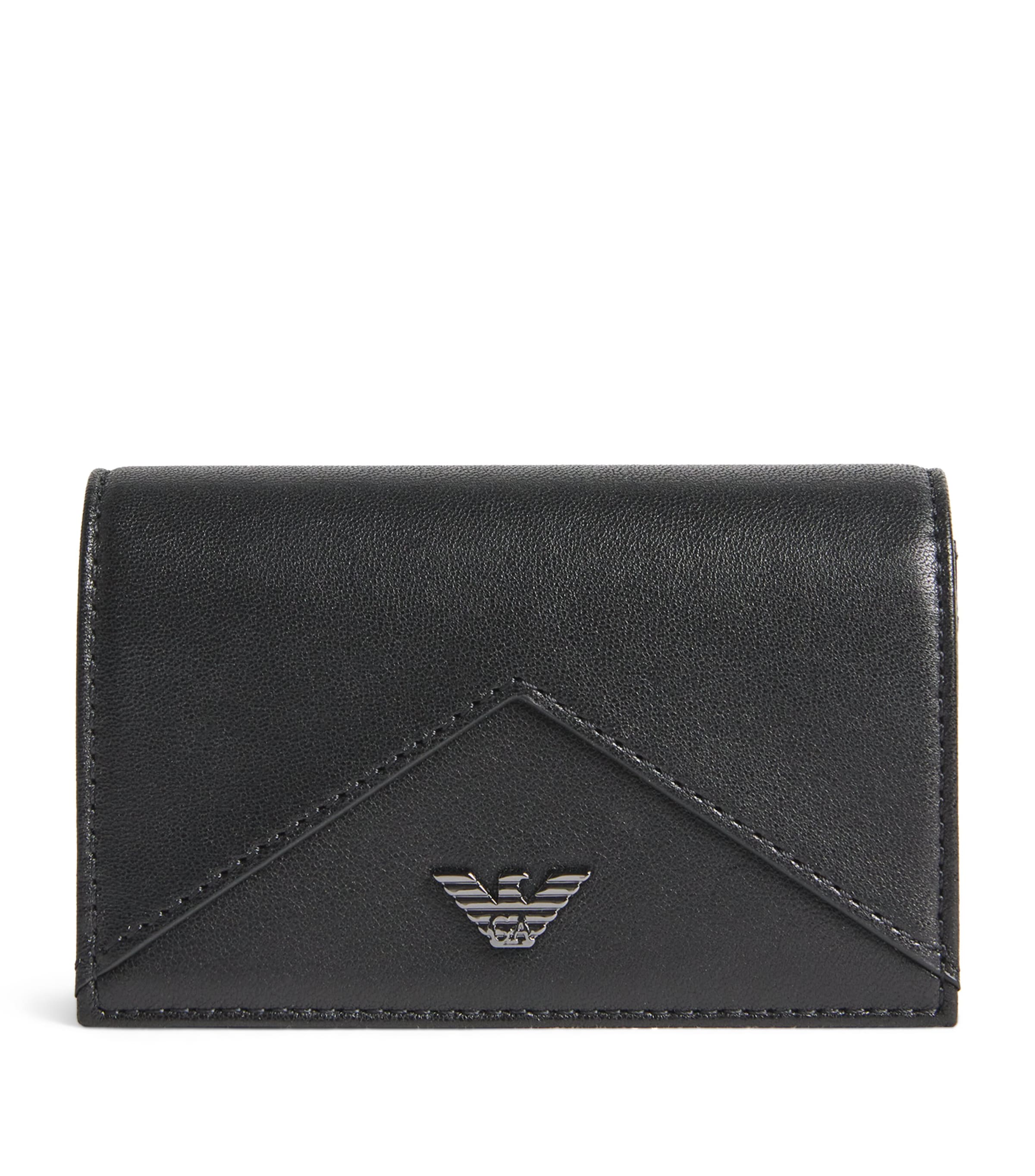 Emporio Armani Nappa Leather Card Holder With Flap With Geometric Detail In Black