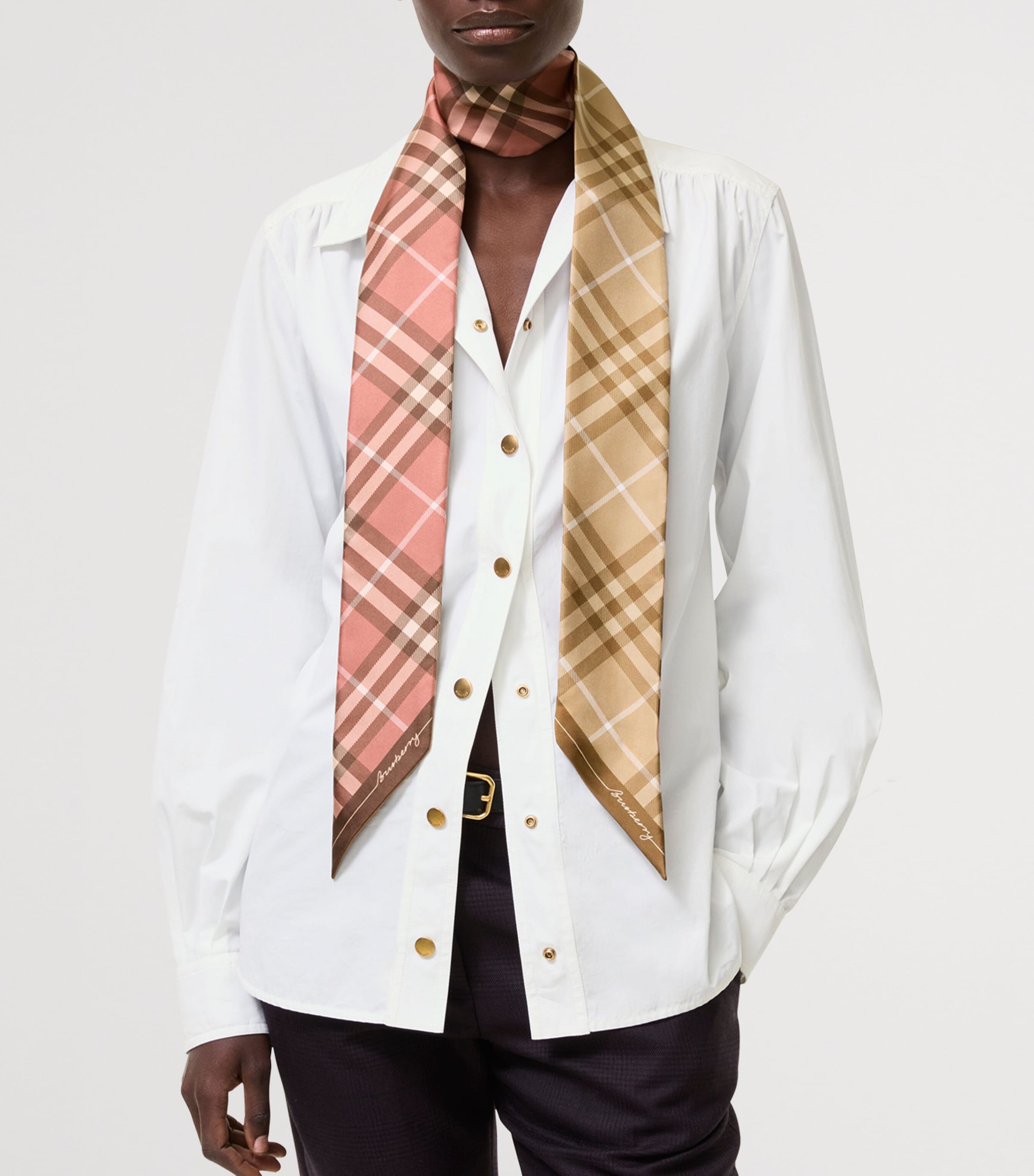 Burberry Silk Contrast Check Skinny Scarf Finch/clay Image 2