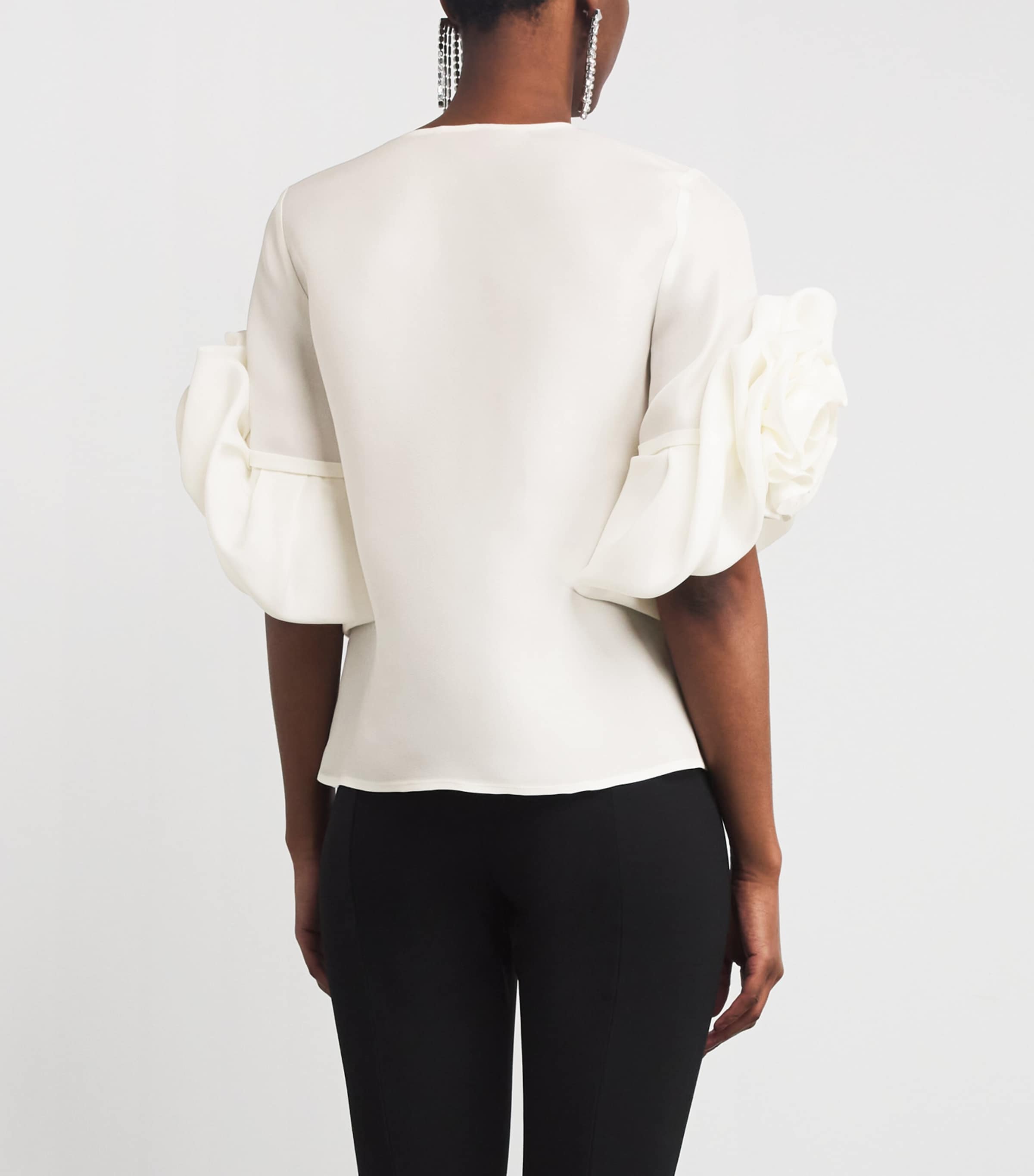 Silk Gazar Rosette Blouse 100 WHITE Image 4