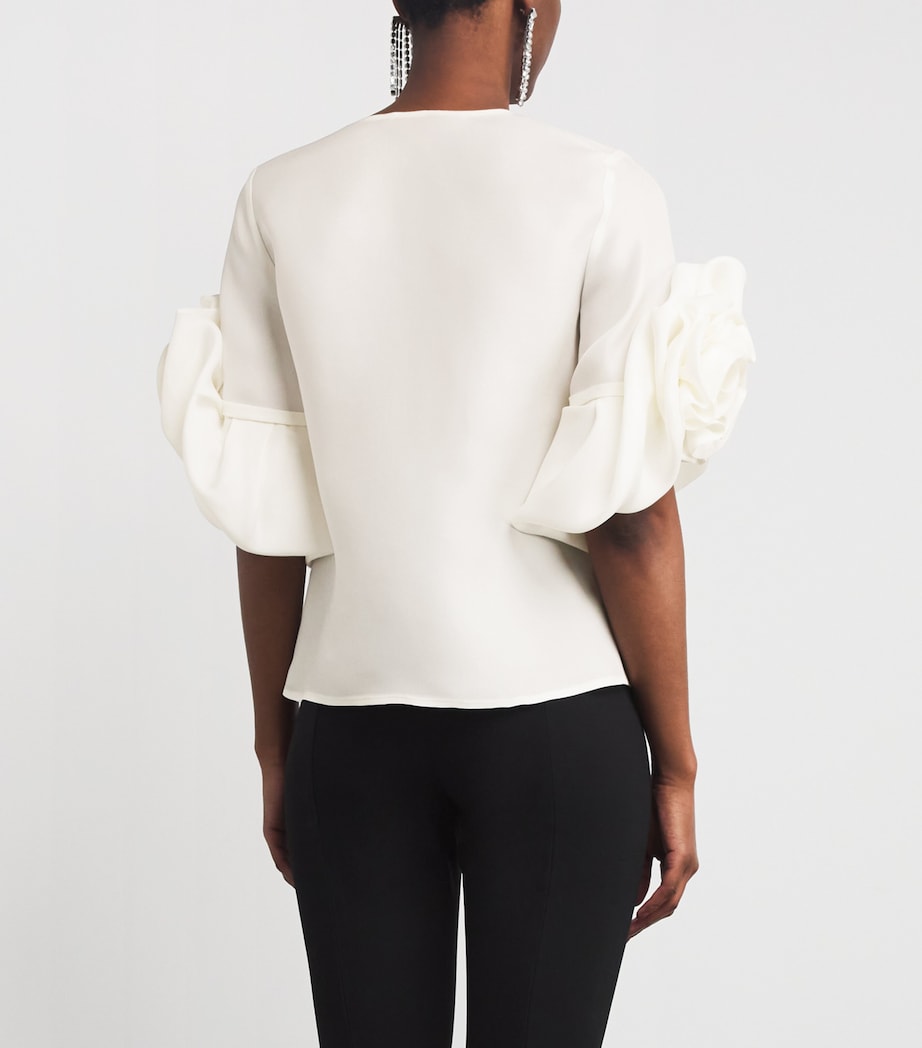 Silk Gazar Rosette Blouse 100 WHITE Image 4